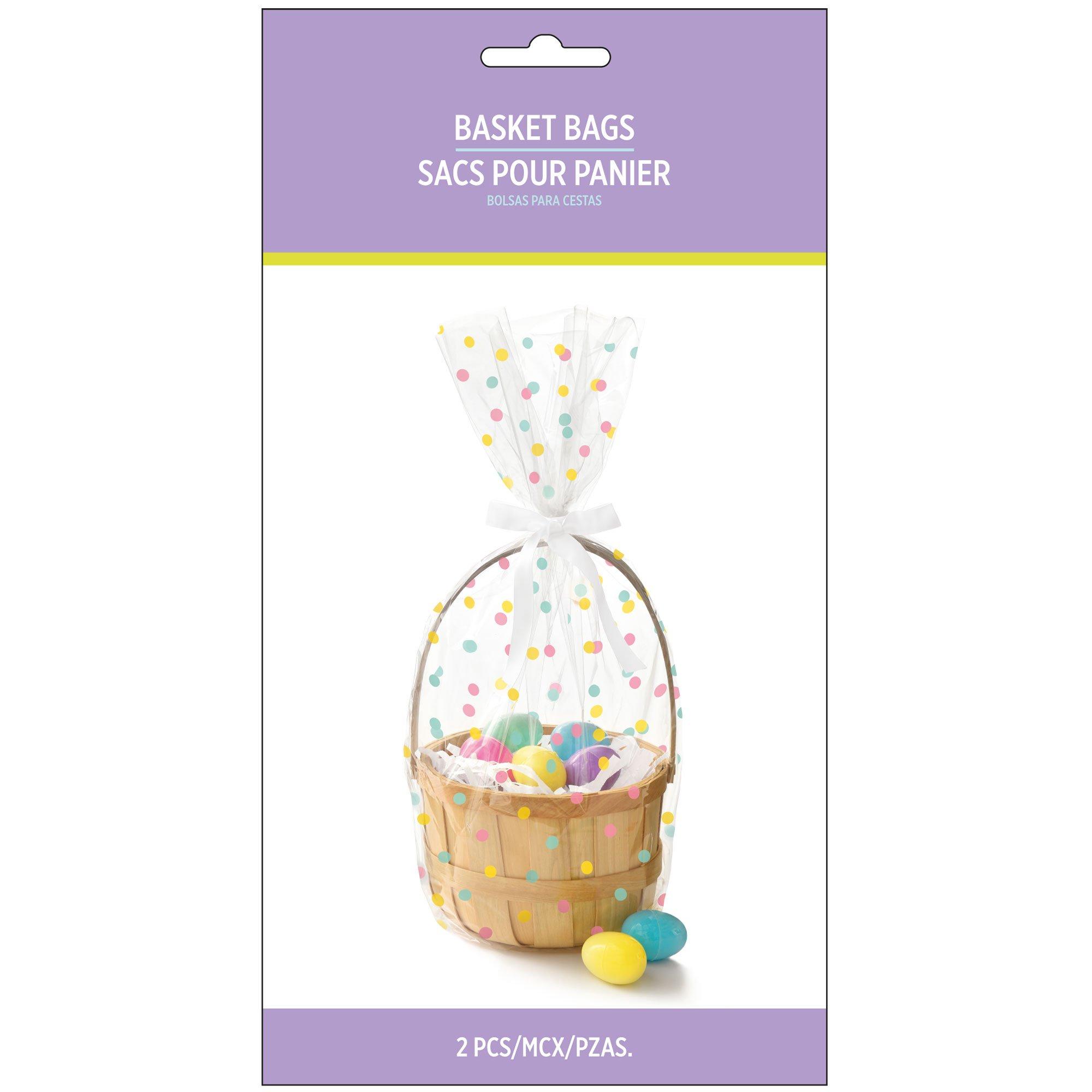 Easter Polka Dot Cello Basket Bags, 24in x 25in, 2ct