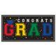 Multicolor Congrats Grad Plastic Banner, 65in x 33.5in