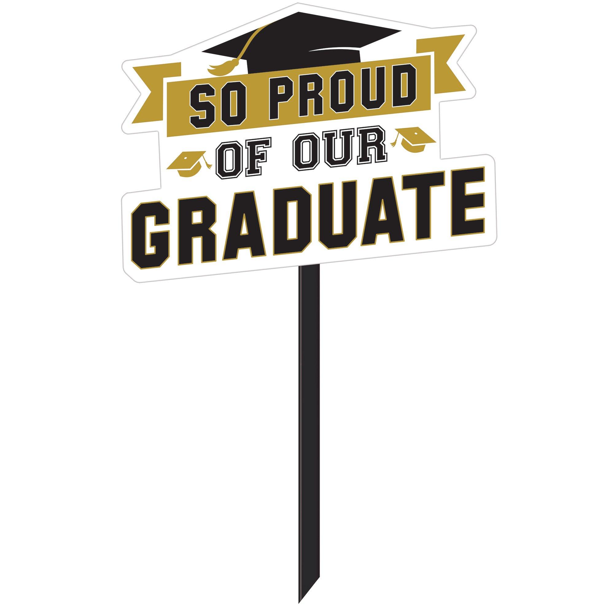 Black & Gold So Proud Grad Plastic Yard Sign, 15in x 37in