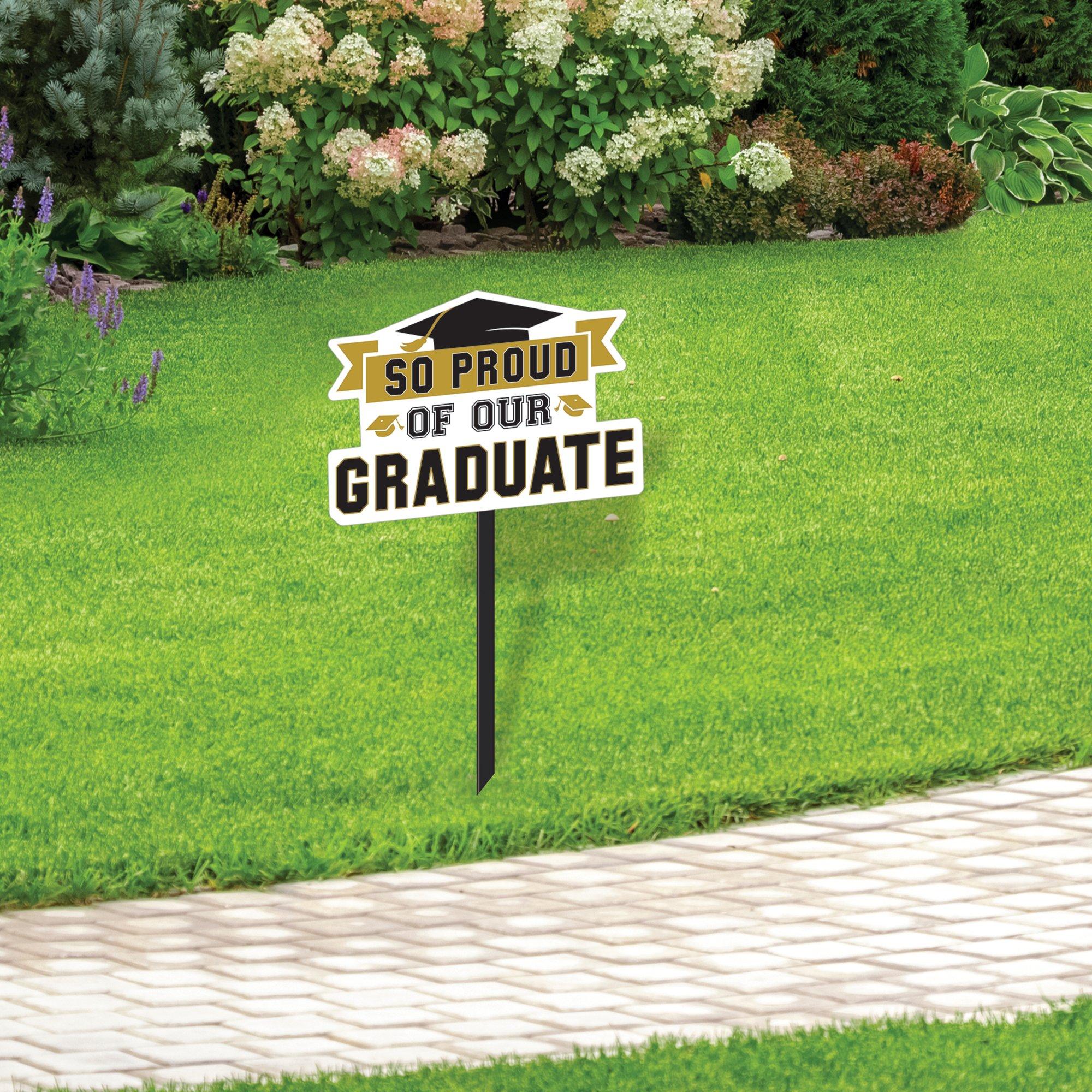 Black & Gold So Proud Grad Plastic Yard Sign, 15in x 37in