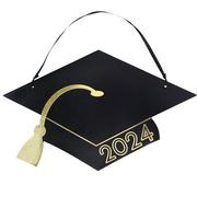 Black & Gold Grad Cap 2024 Graduation MDF Sign, 14.5in x 9in