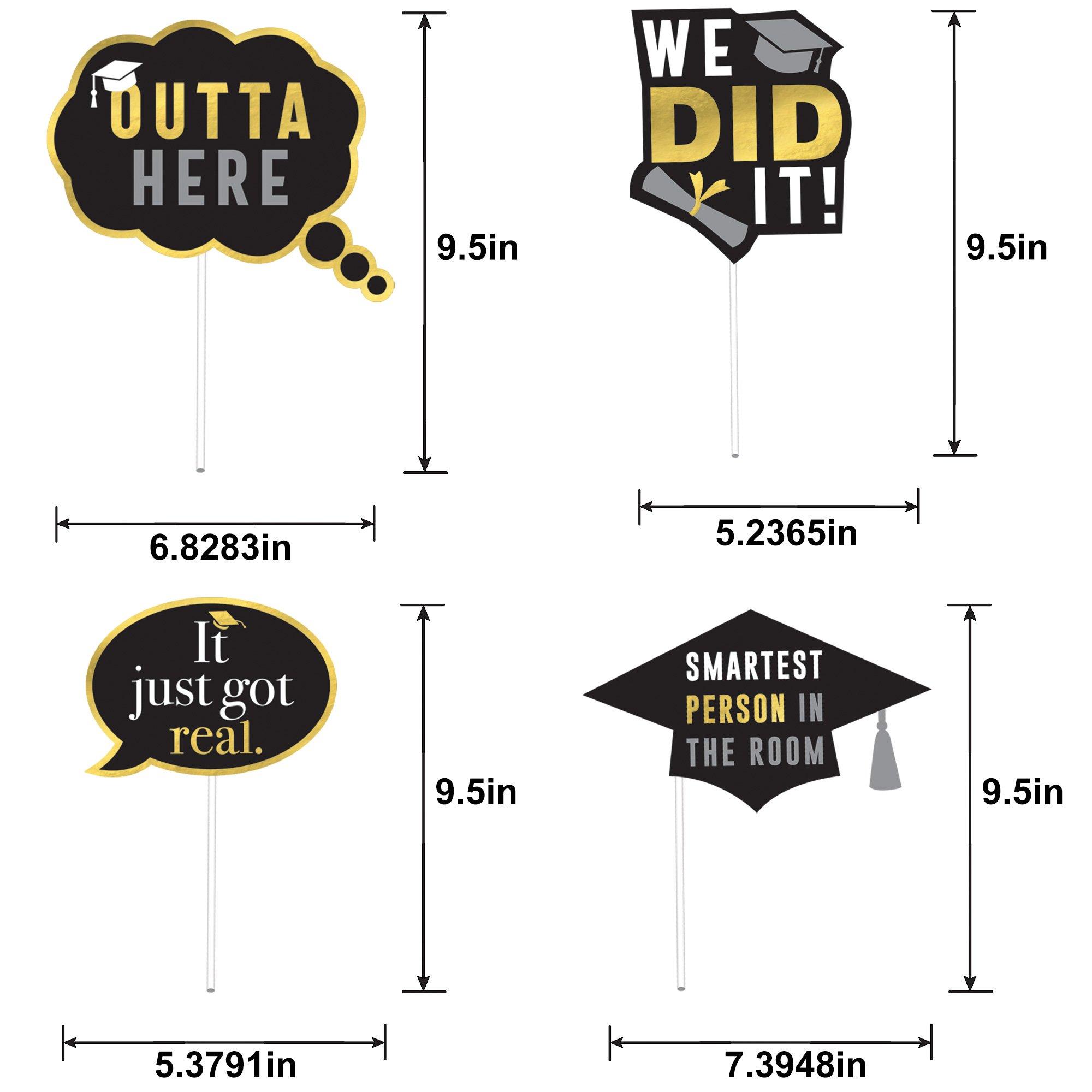 Black, Silver & Gold Graduation Photo Props, 13pc