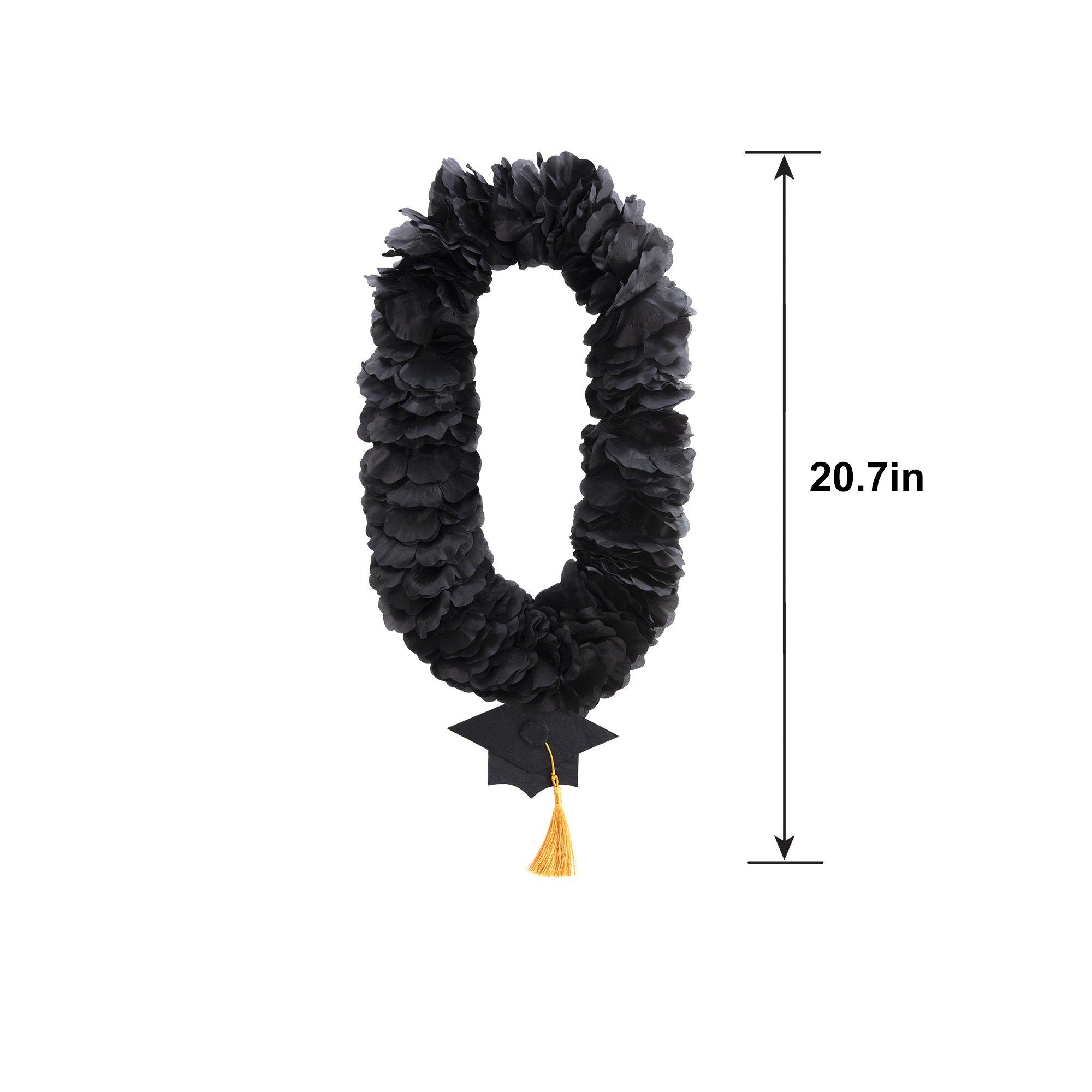 Black & Gold Grad Cap Fabric Flower Lei, 20in