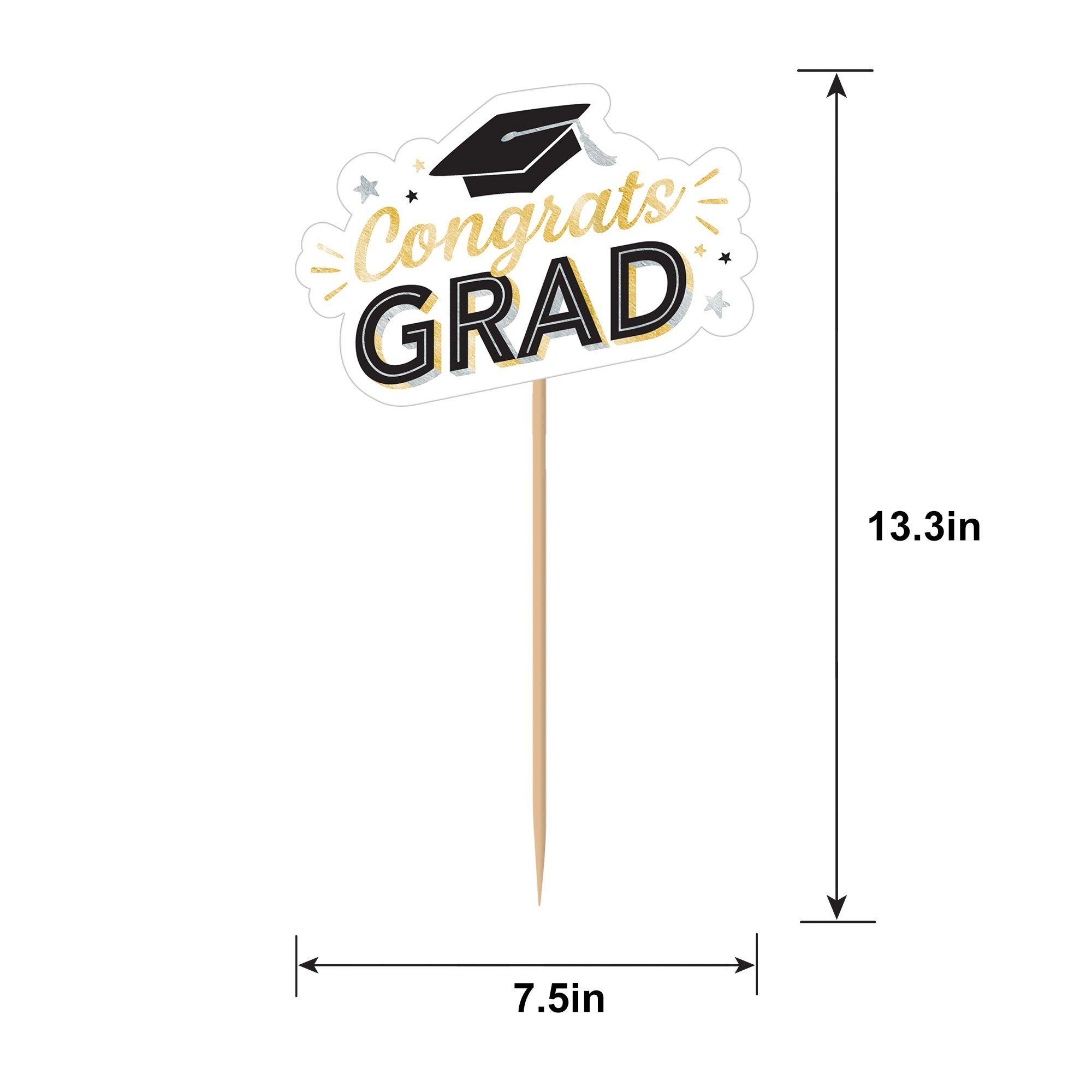 Black, Silver & Gold Congrats Grad Centerpiece Picks, 13.3in, 6ct