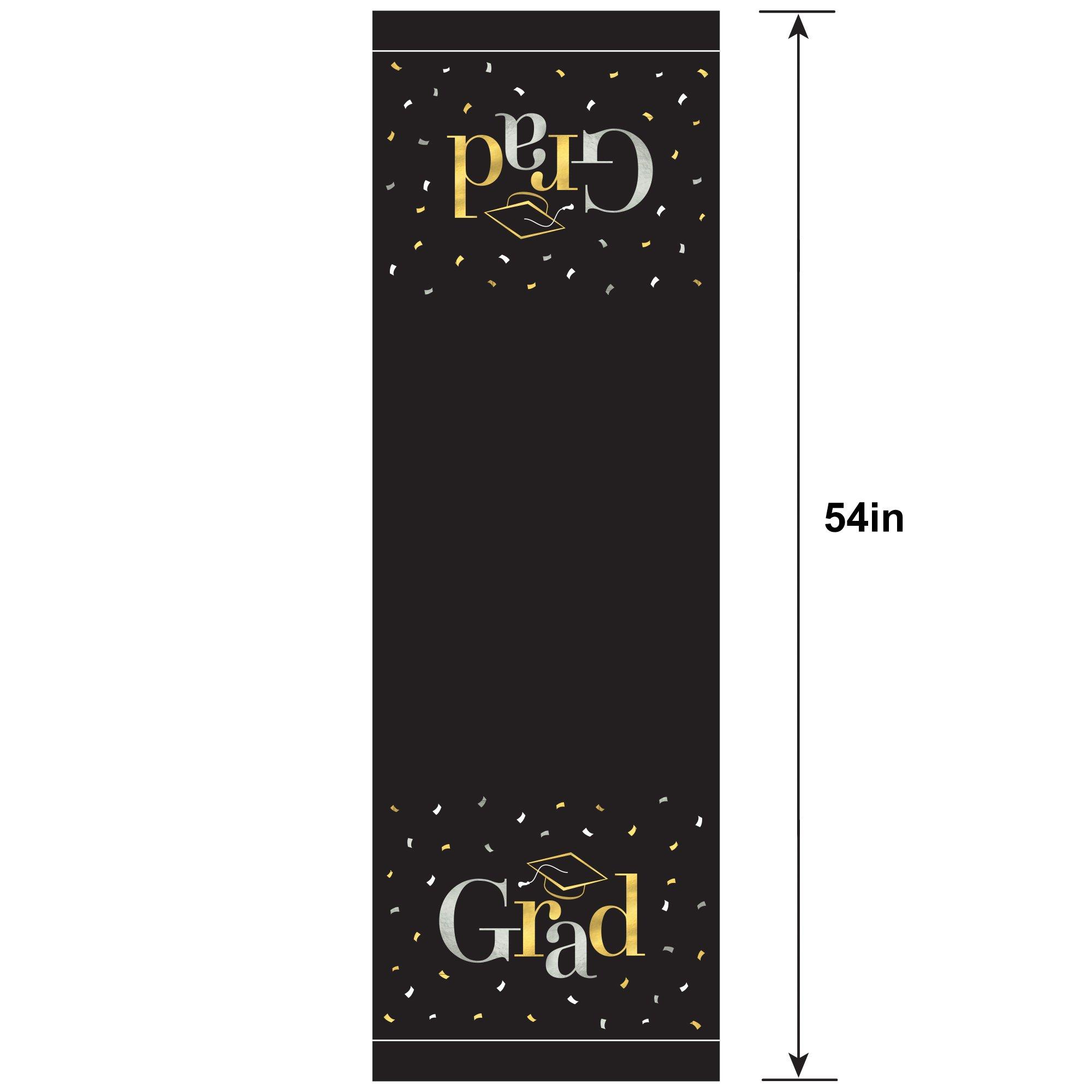 Black, Silver & Gold Grad Plastic Table Cover, 54in x 102in - Class Dismissed