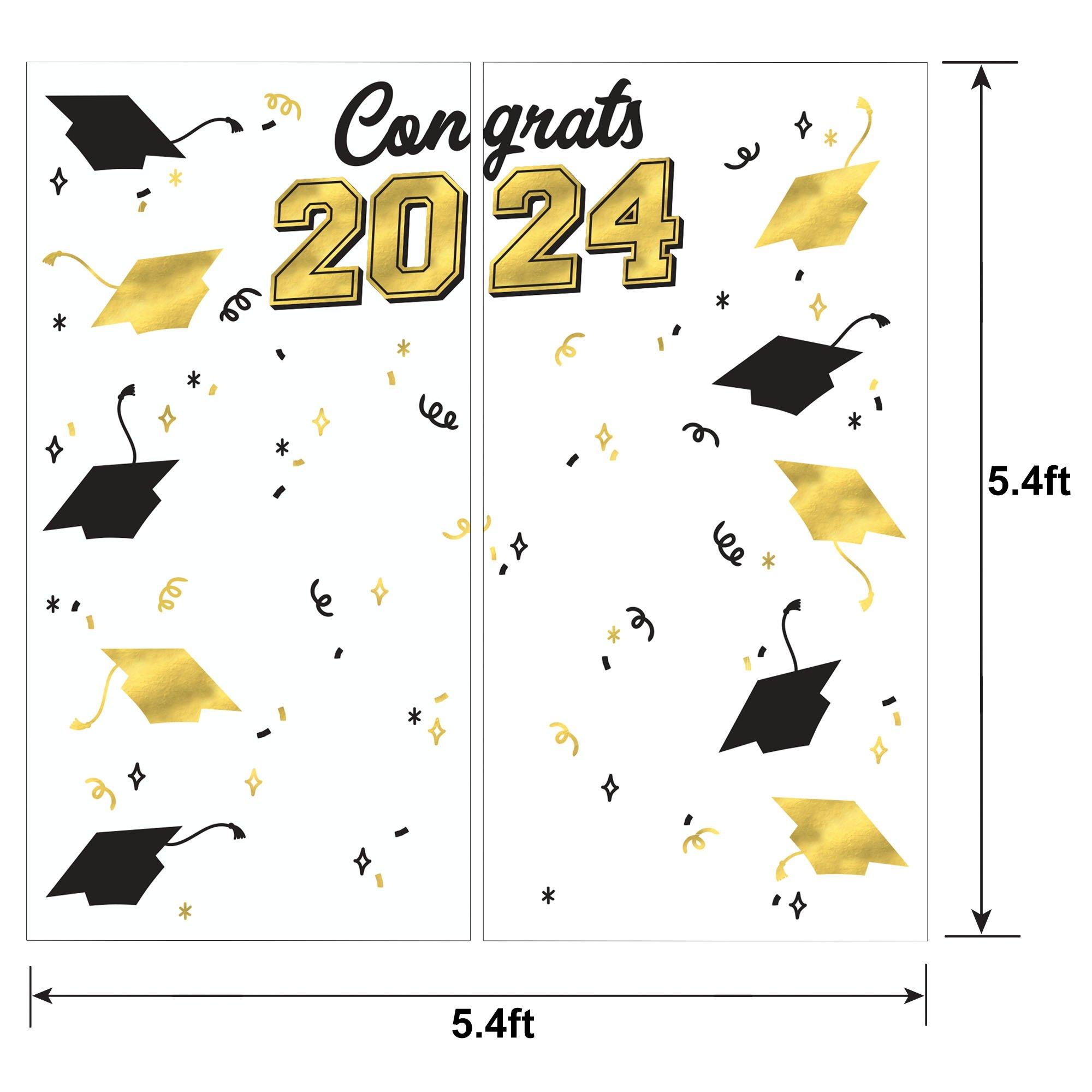 Metallic Gold & Black Congrats 2024 Graduation Plastic Scene Setter, 5.4ft  x 5.4ft