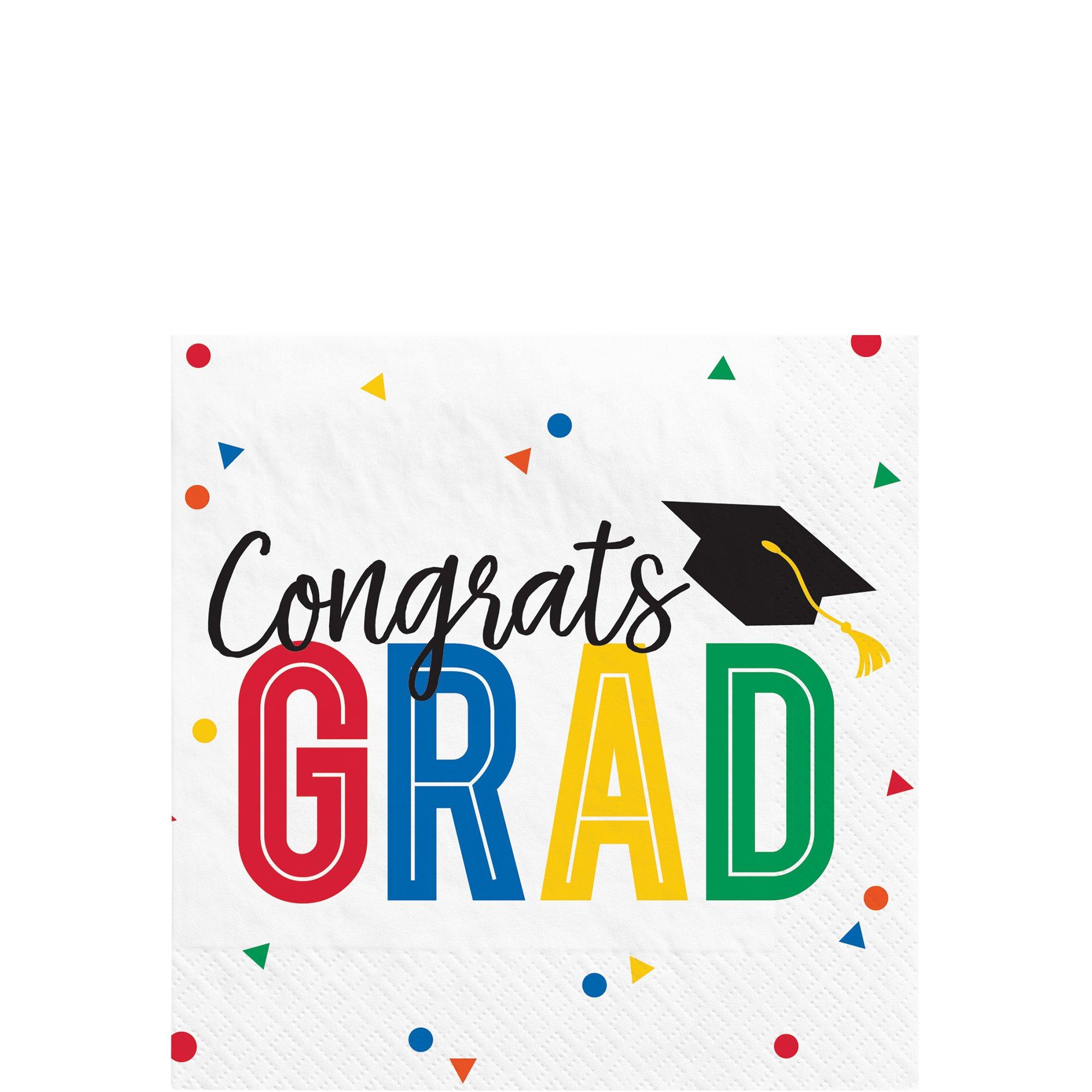 Multicolor Congrats Grad Paper Beverage Napkins, 5in, 40ct - Colorful Future