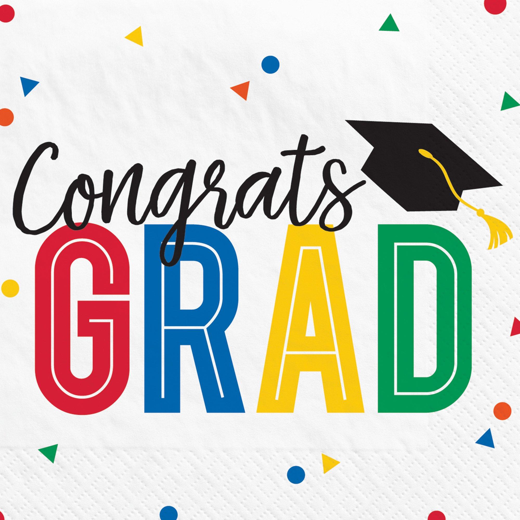 Multicolor Congrats Grad Paper Beverage Napkins, 5in, 40ct - Colorful Future