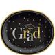 Black, Silver & Gold Grad & Confetti Oval Paper Plates, 12in x 10in, 20ct - Class Dismissed