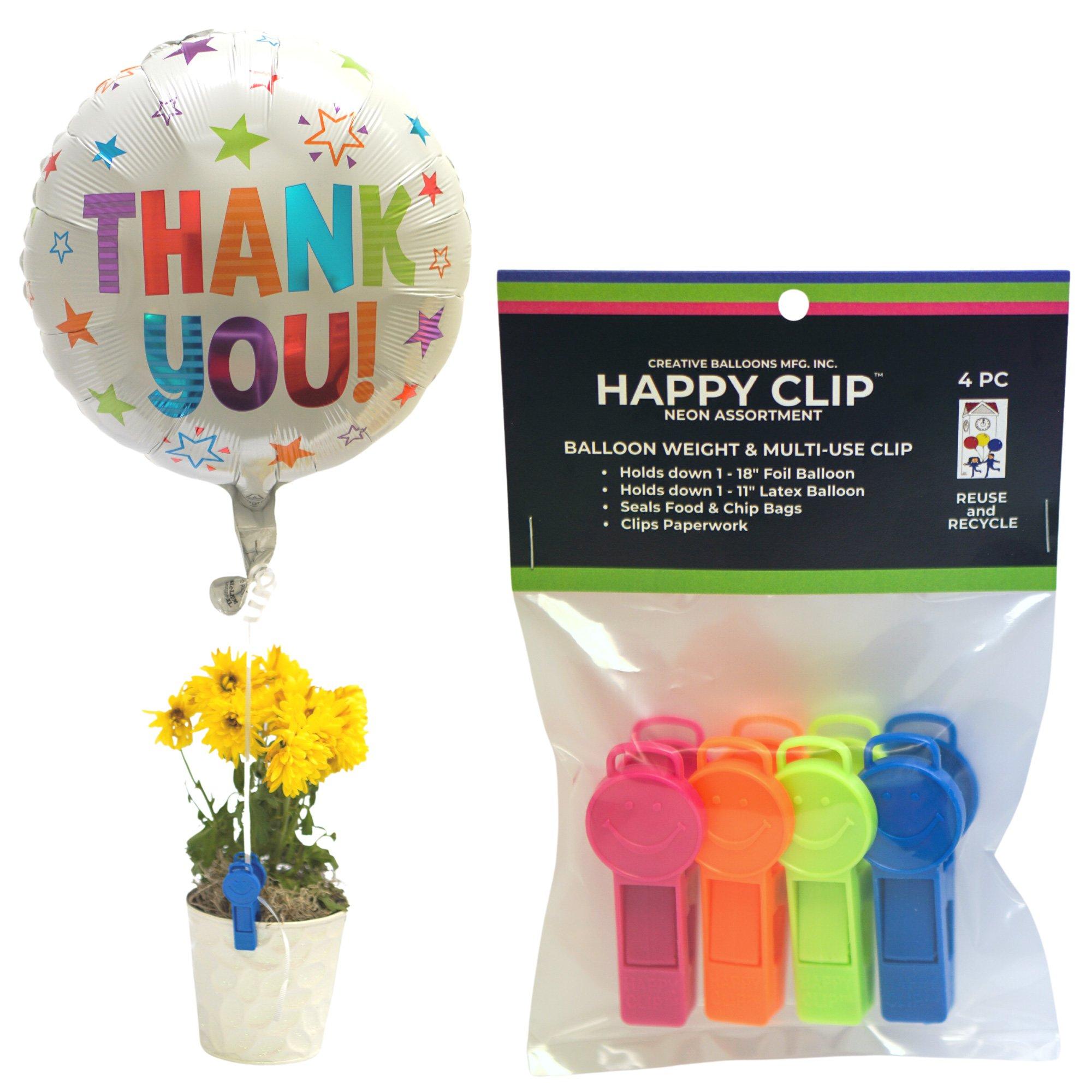 Neon Happy Clip Balloon Weights, 4ct