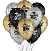 72ct, 12in, Black, Silver & Gold Congrats Grad Latex Balloons