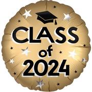 Satin Gold Class of 2024 Graduation Foil Balloon, 18in
