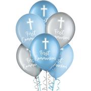 15ct, 12in, Blue & Silver First Communion Cross Latex Balloons