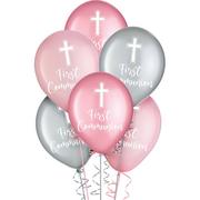 15ct, 12in, Pink & Silver First Communion Cross Latex Balloons