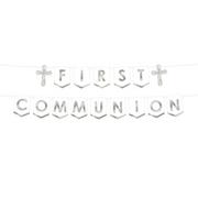 Metallic Silver First Communion Cardstock Pennant Banner Set, 10ft, 2pc