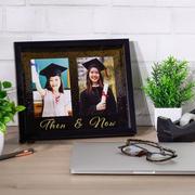 Black & Gold Then & Now Plastic Graduation Picture Frame, 10.95in x 9.17in