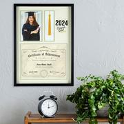 Black Class of 2024 Congrats Grad Plastic Diploma, Portrait & Tassel Frame, 13.38in x 18in