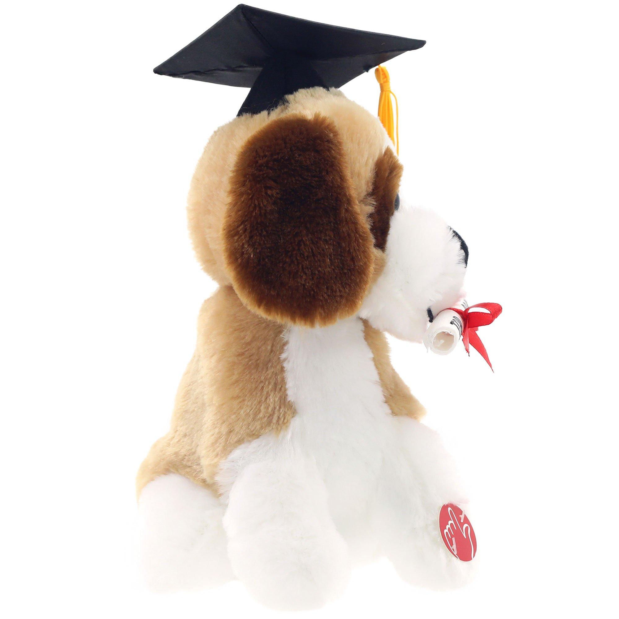 Graduation Cap & Top Dog Diploma Tan, White & Brown Dog Plush, 7in