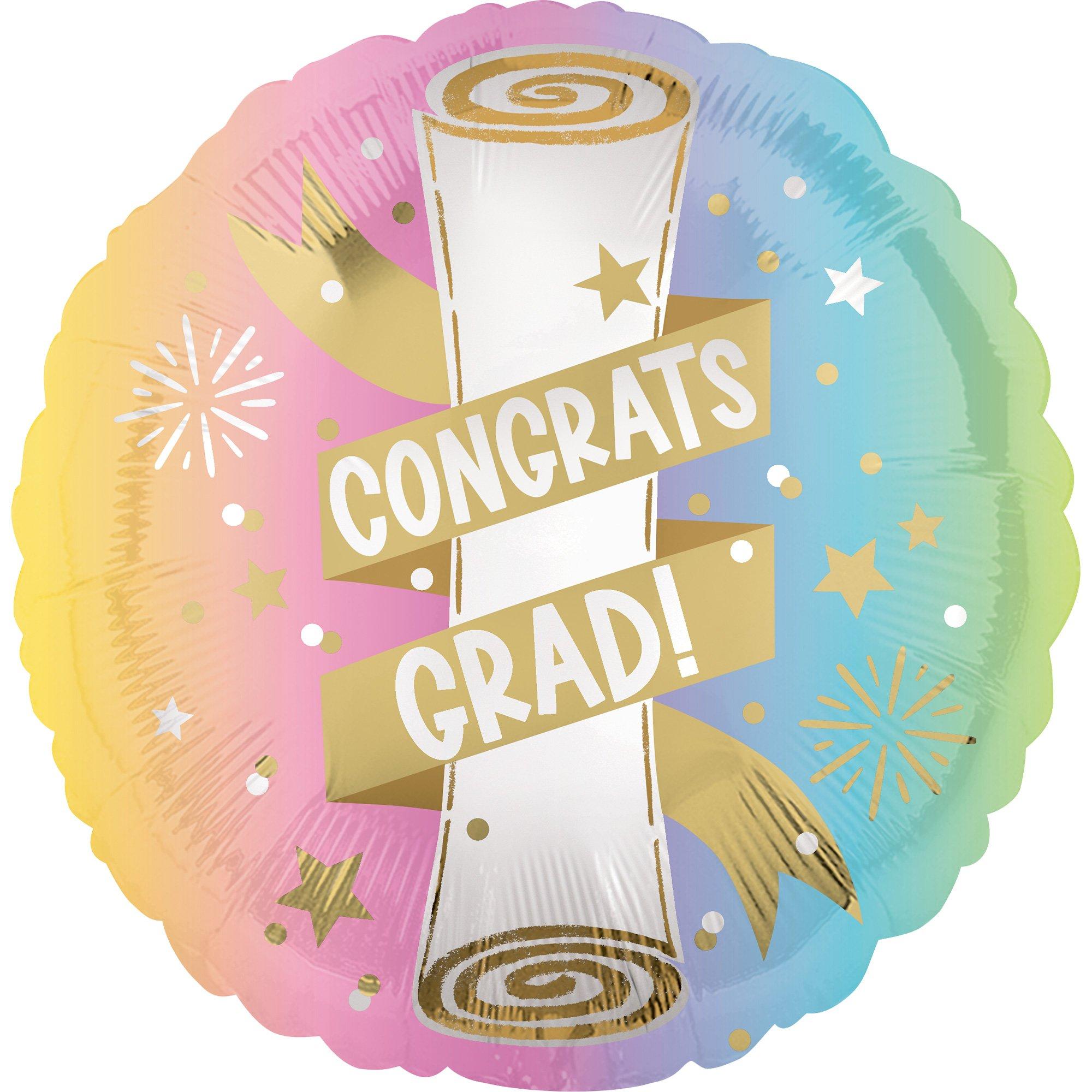 Pastel Grad Congrats Grad Foil Balloon, 18in