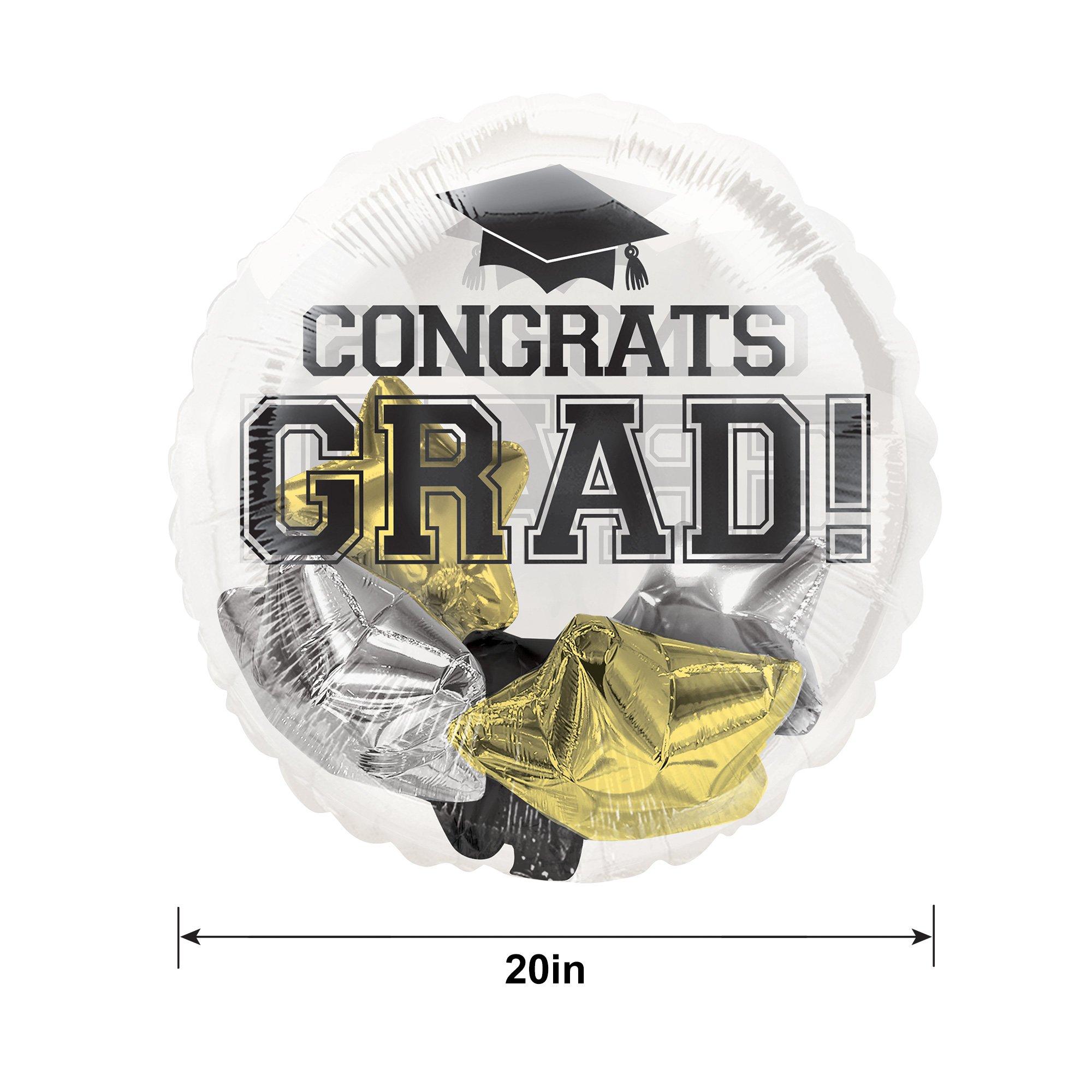 Black, Silver & Gold Congrats Grad Stuffed Plastic Balloon, 20in