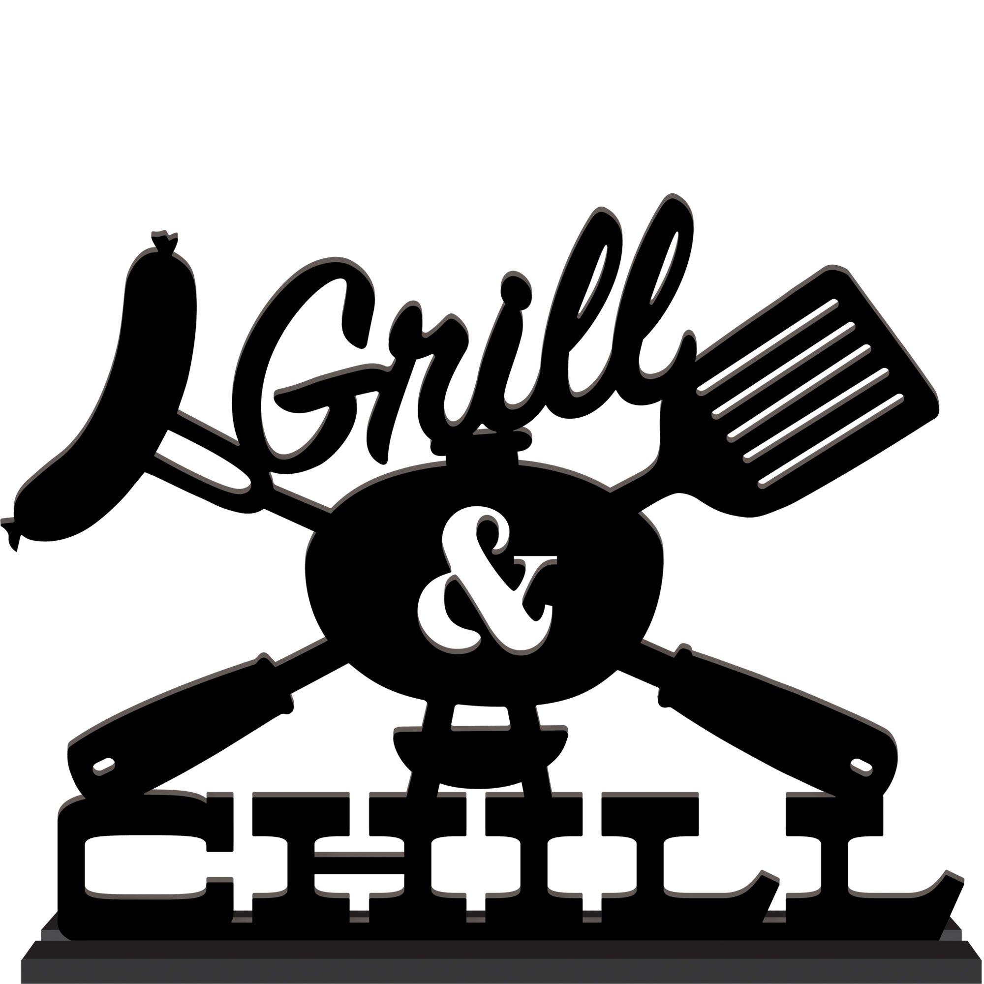 BBQ Grill & Chill MDF Standing Sign, 18in x 13.9in