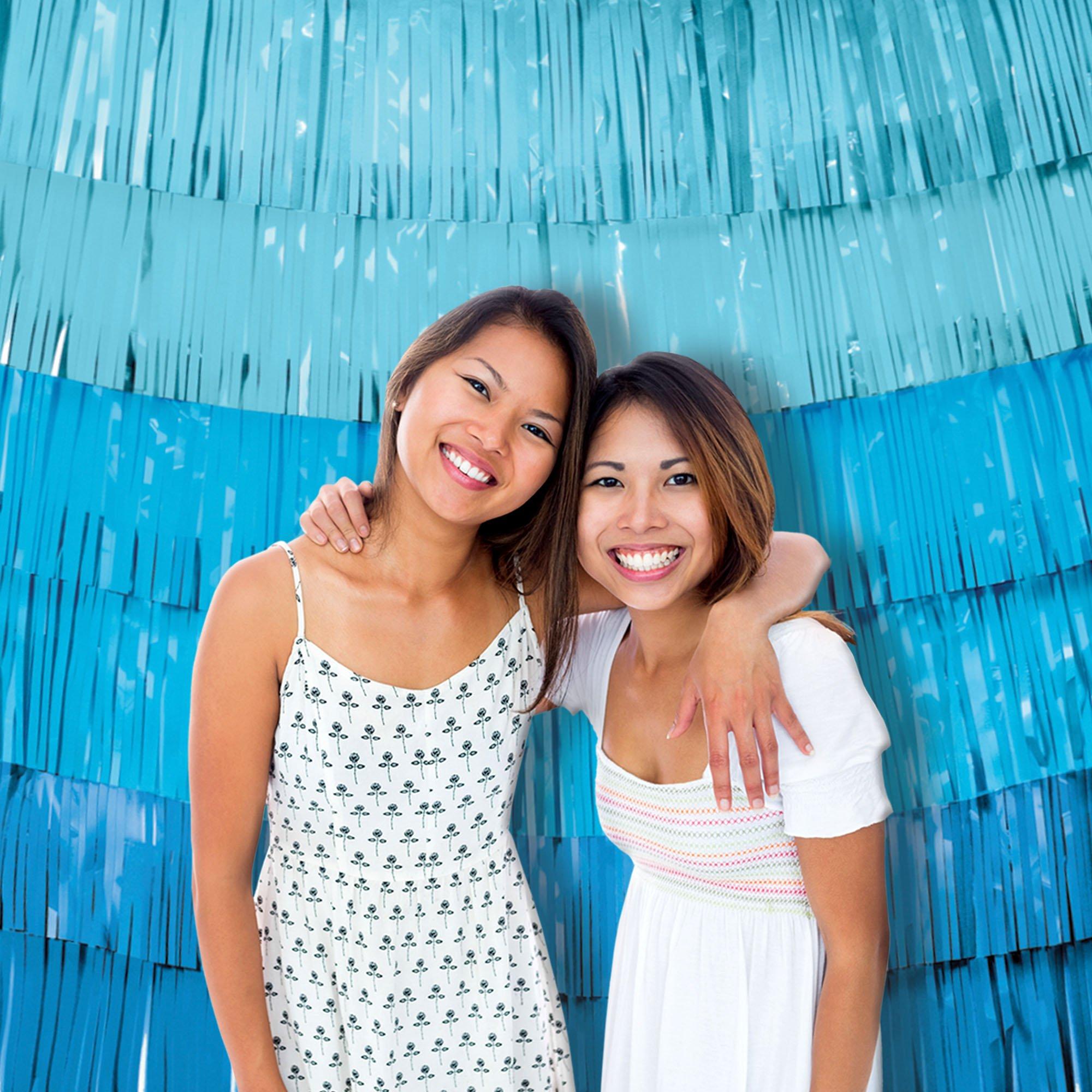 Blue Plastic Fringe Banner Backdrop, 5ft x 7.3ft - Pool Party