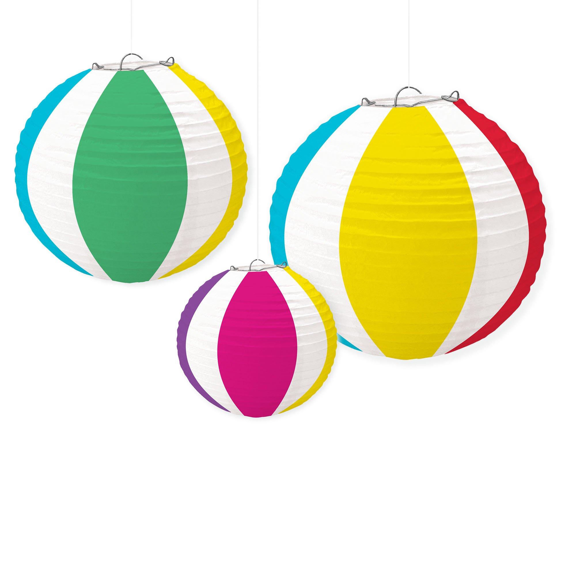 Pool Party Beach Ball Paper Lanterns, 3ct