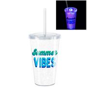 Light-Up Summer Vibes Plastic Tumbler with Straw, 16oz