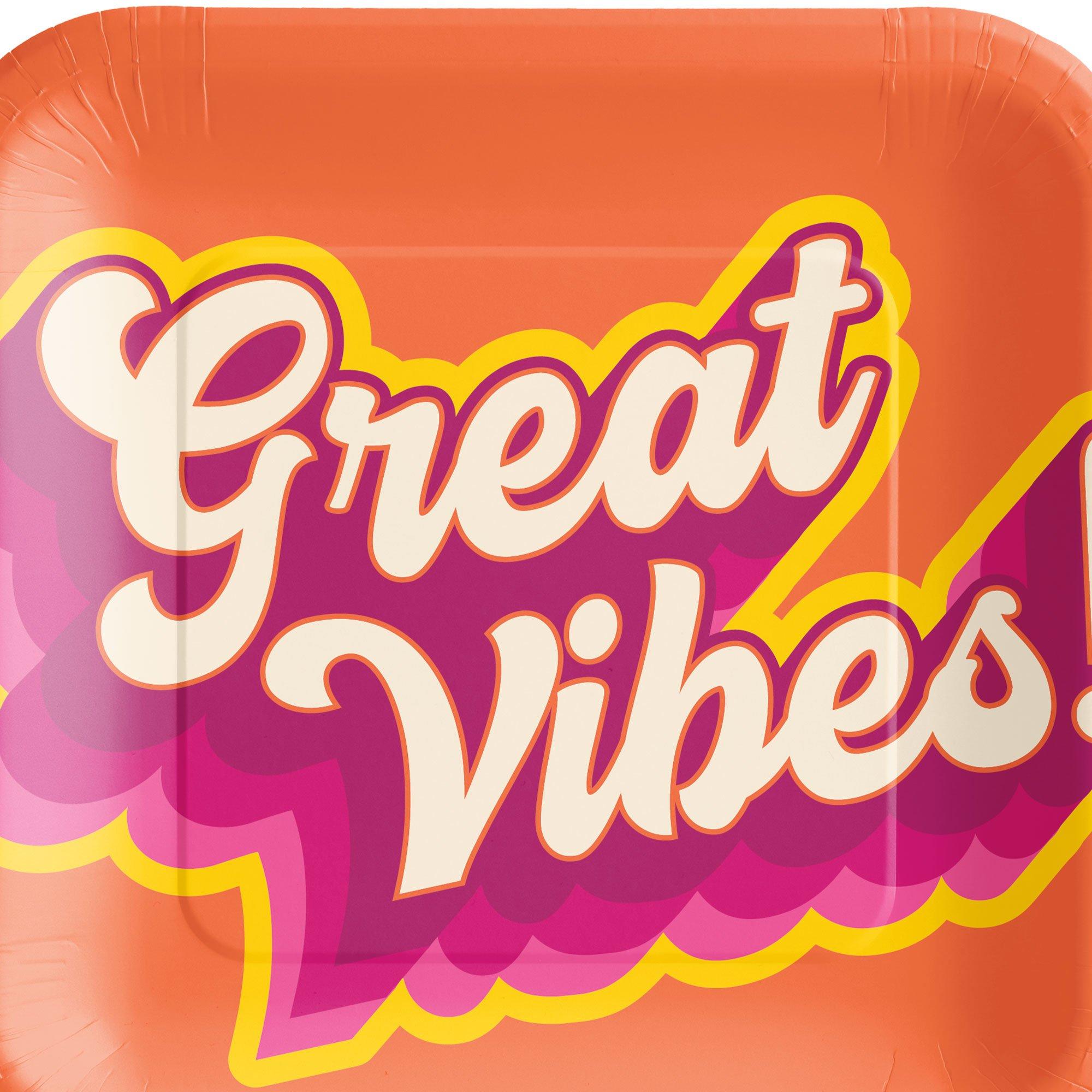 Great Vibes Square Paper Dessert Plates, 7in, 20ct - Throwback Summer