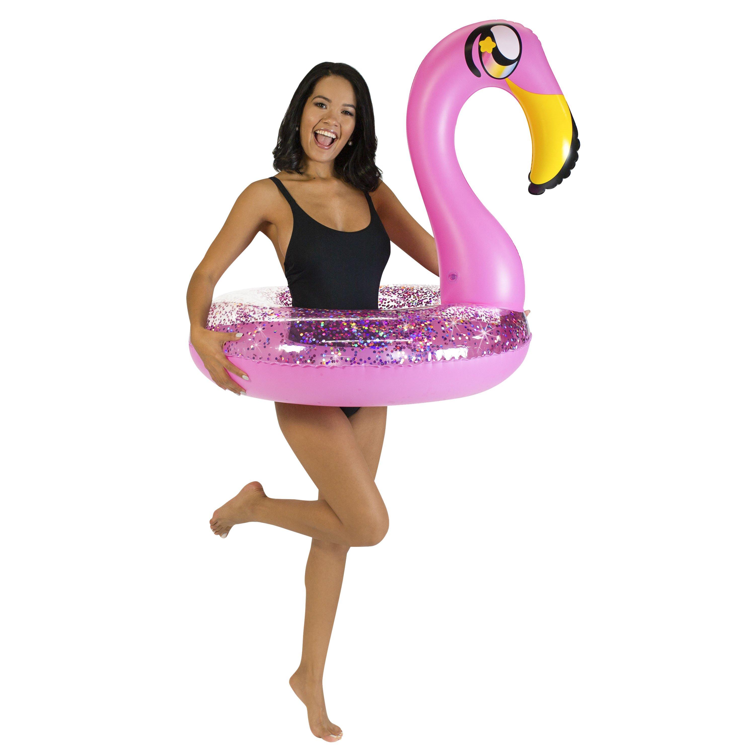 PoolCandy Glitter Inflatable Flamingo Pool Tube, 36in