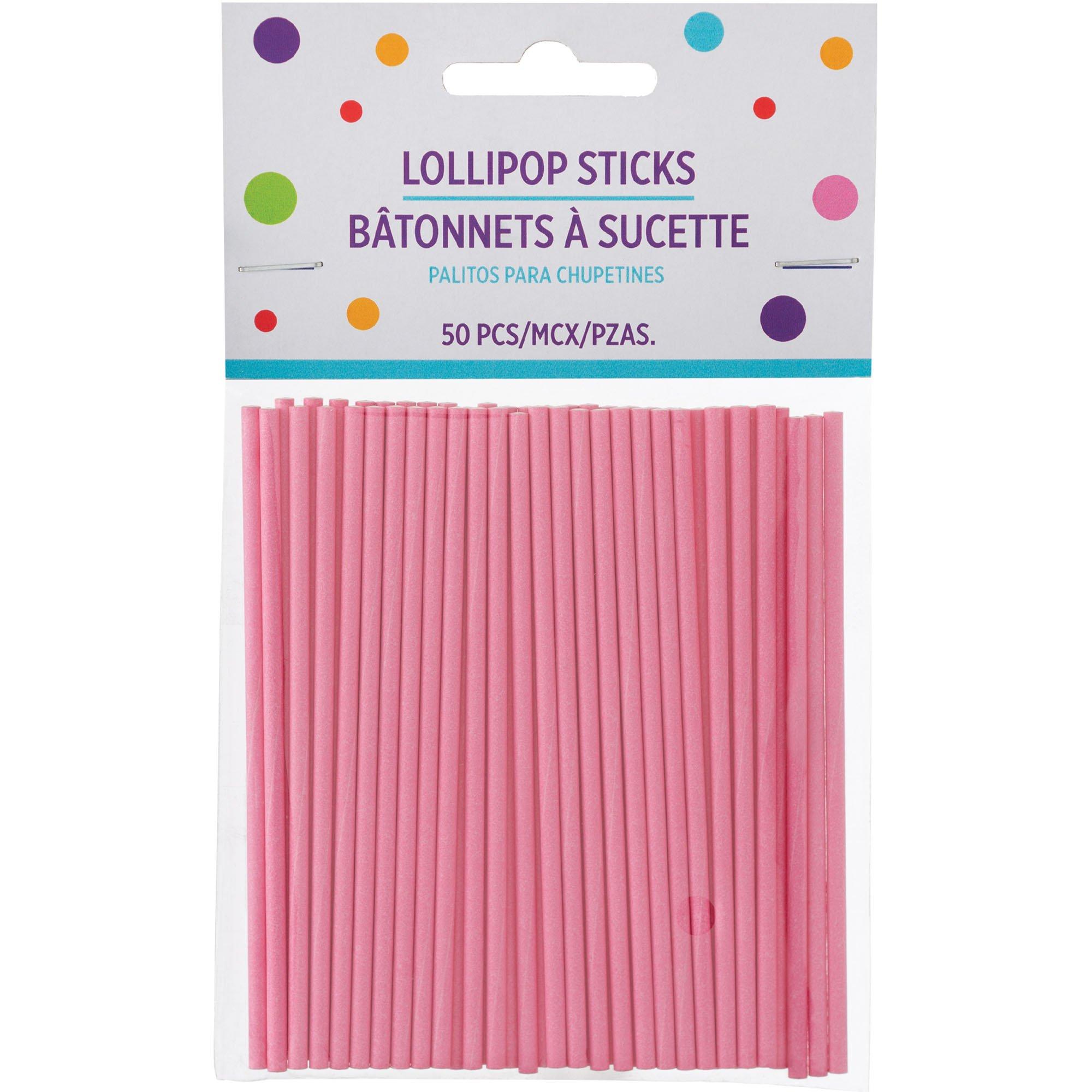 Pastel Pink Paper Lollipop Sticks, 4in, 50ct