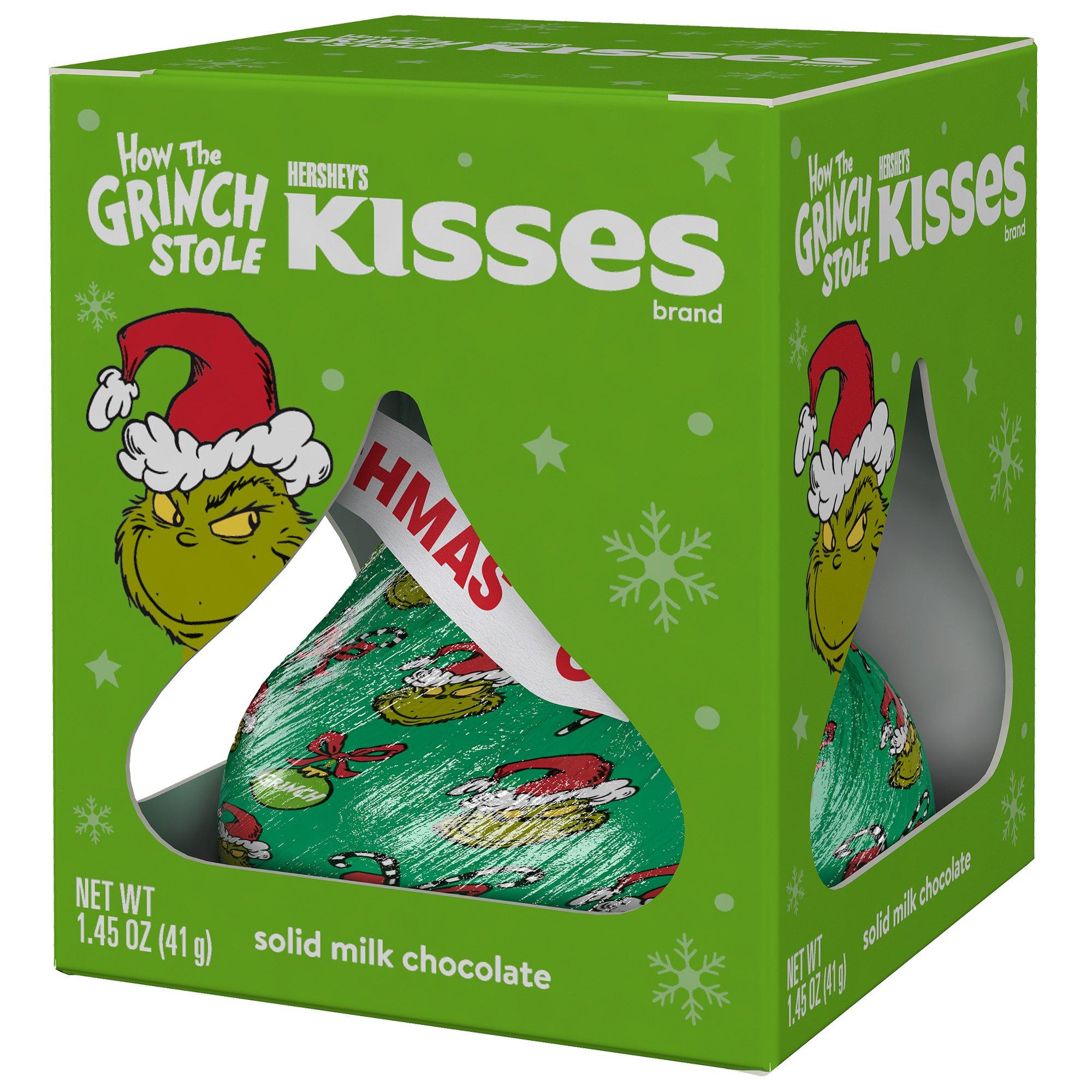 Grinch Hershey's Kisses Solid Milk Chocolate Christmas Candy Gift Box, 1.45oz