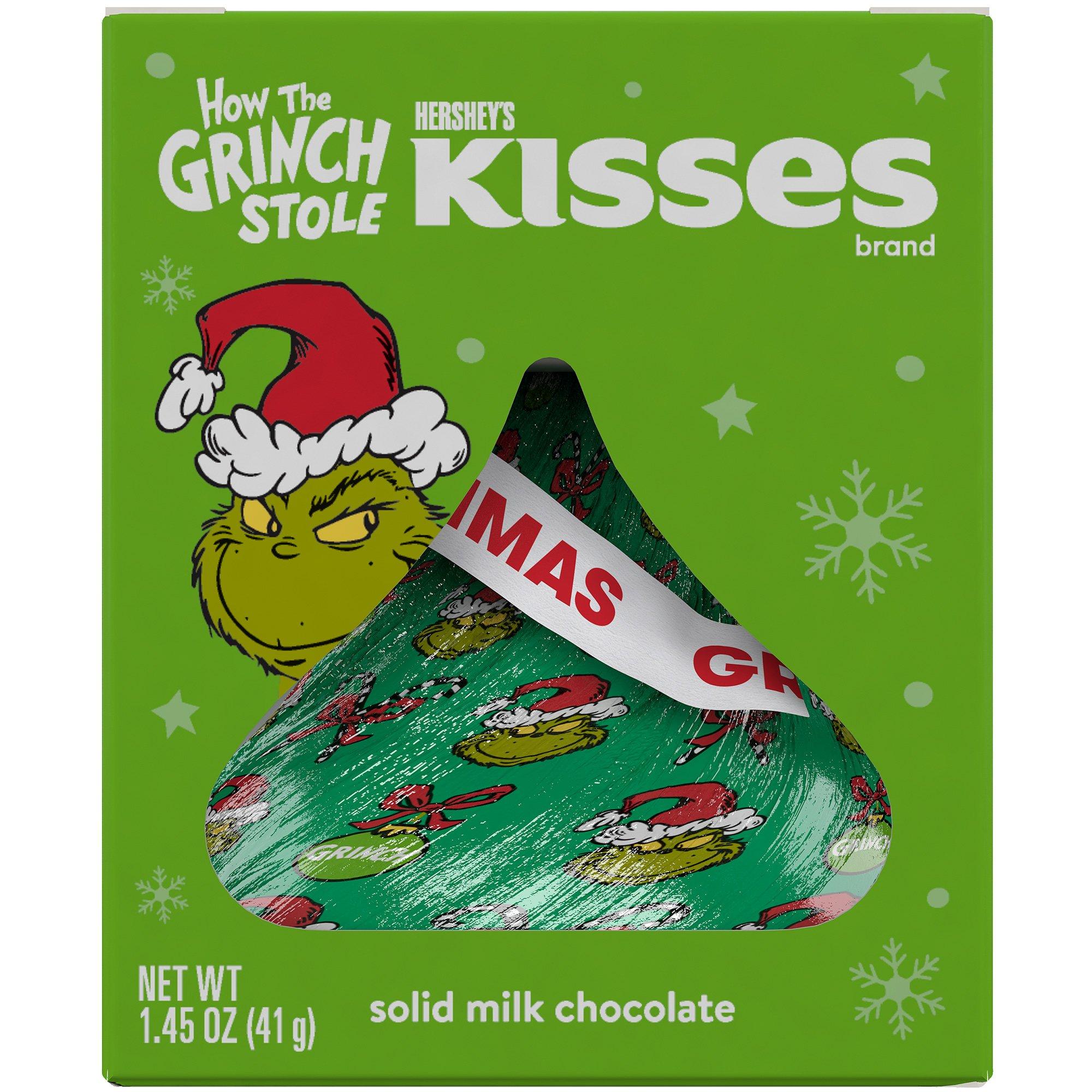 Grinch Hershey's Kisses Solid Milk Chocolate Christmas Candy Gift Box, 1.45oz