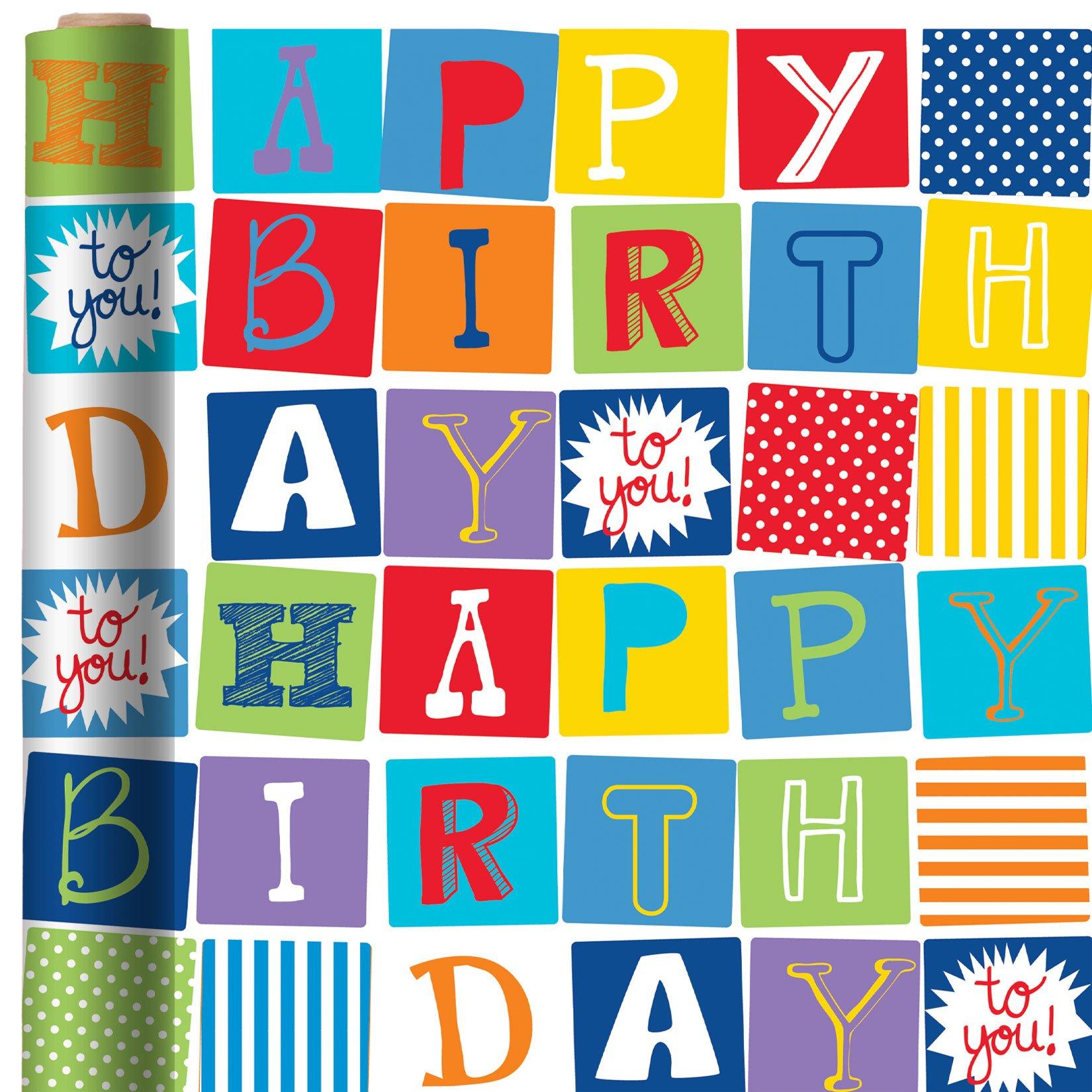 Happy Birthday Checkerboard Gift Wrap, 16ft x 30in (40 sq ft)