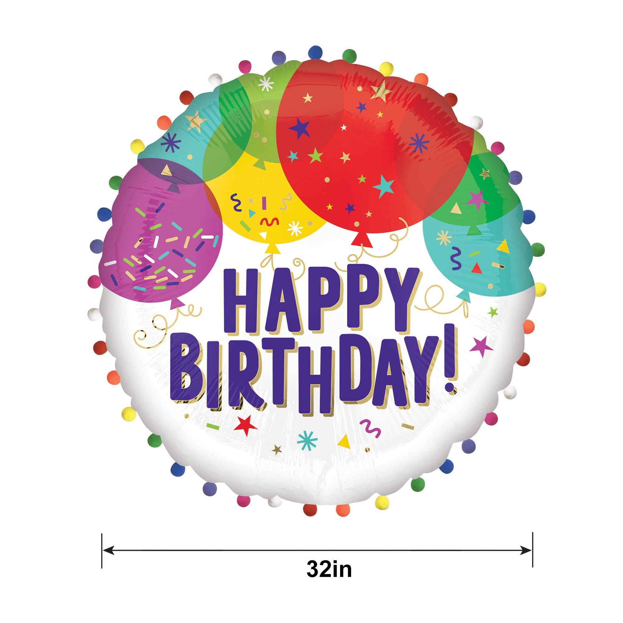 Satin Rainbow Pom-Pom Happy Birthday Foil Balloon, 32in