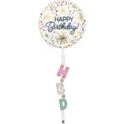 Confetti Sprinkle Happy Birthday Foil Balloon (24in) with Balloon Tail (3.75ft)