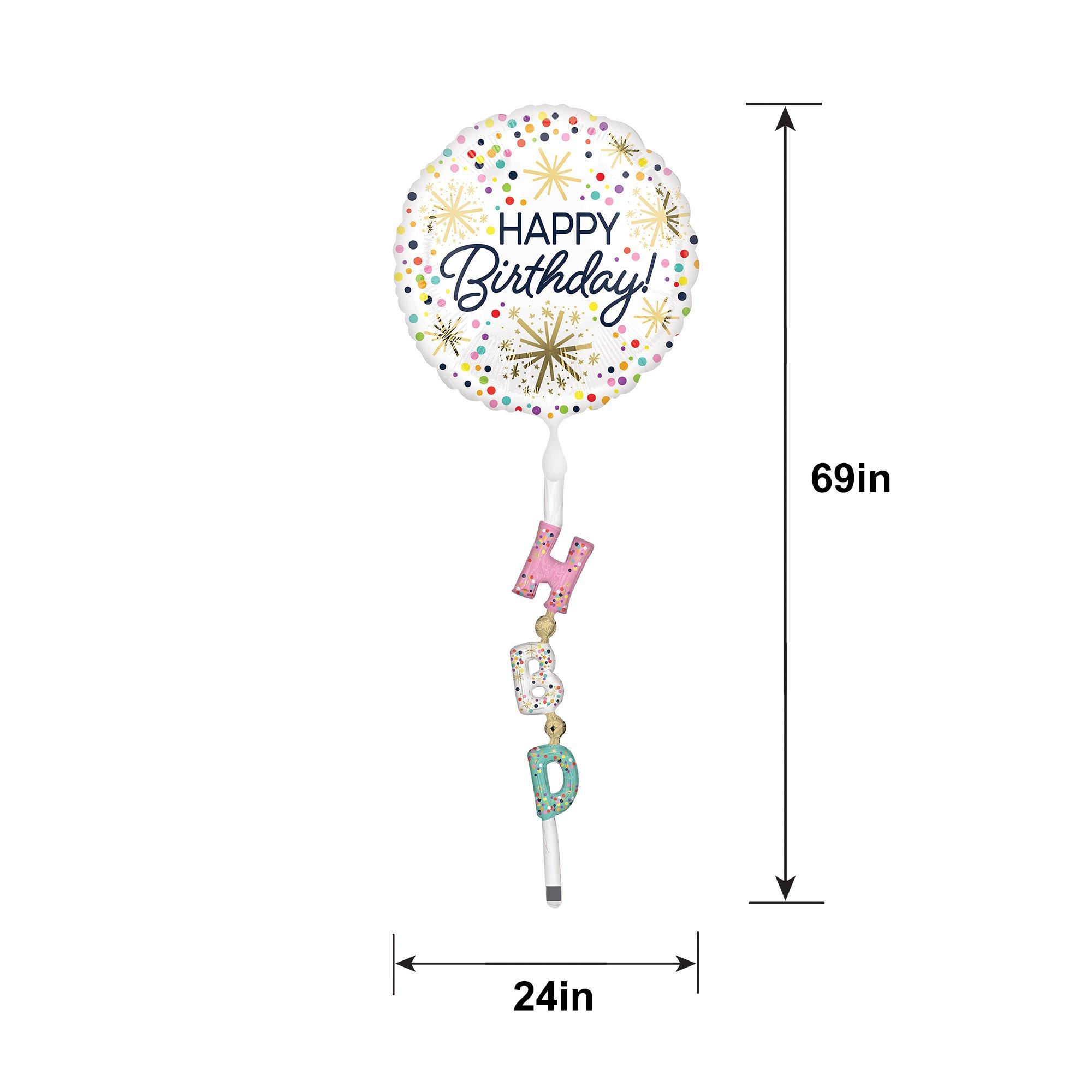 Confetti Sprinkle Happy Birthday Foil Balloon (24in) with Balloon Tail (3.75ft)