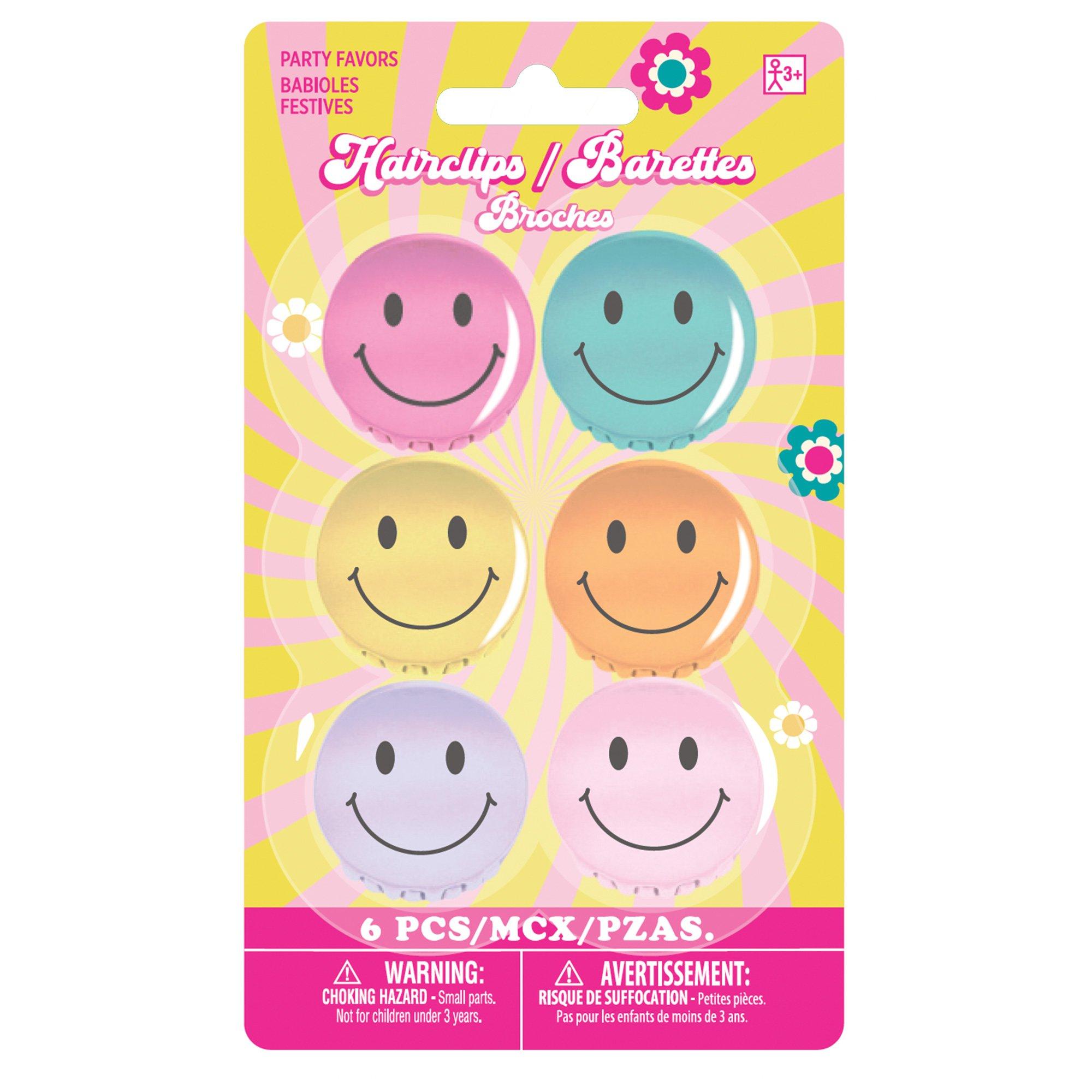 Multicolor Smiley Hairclips, 6ct