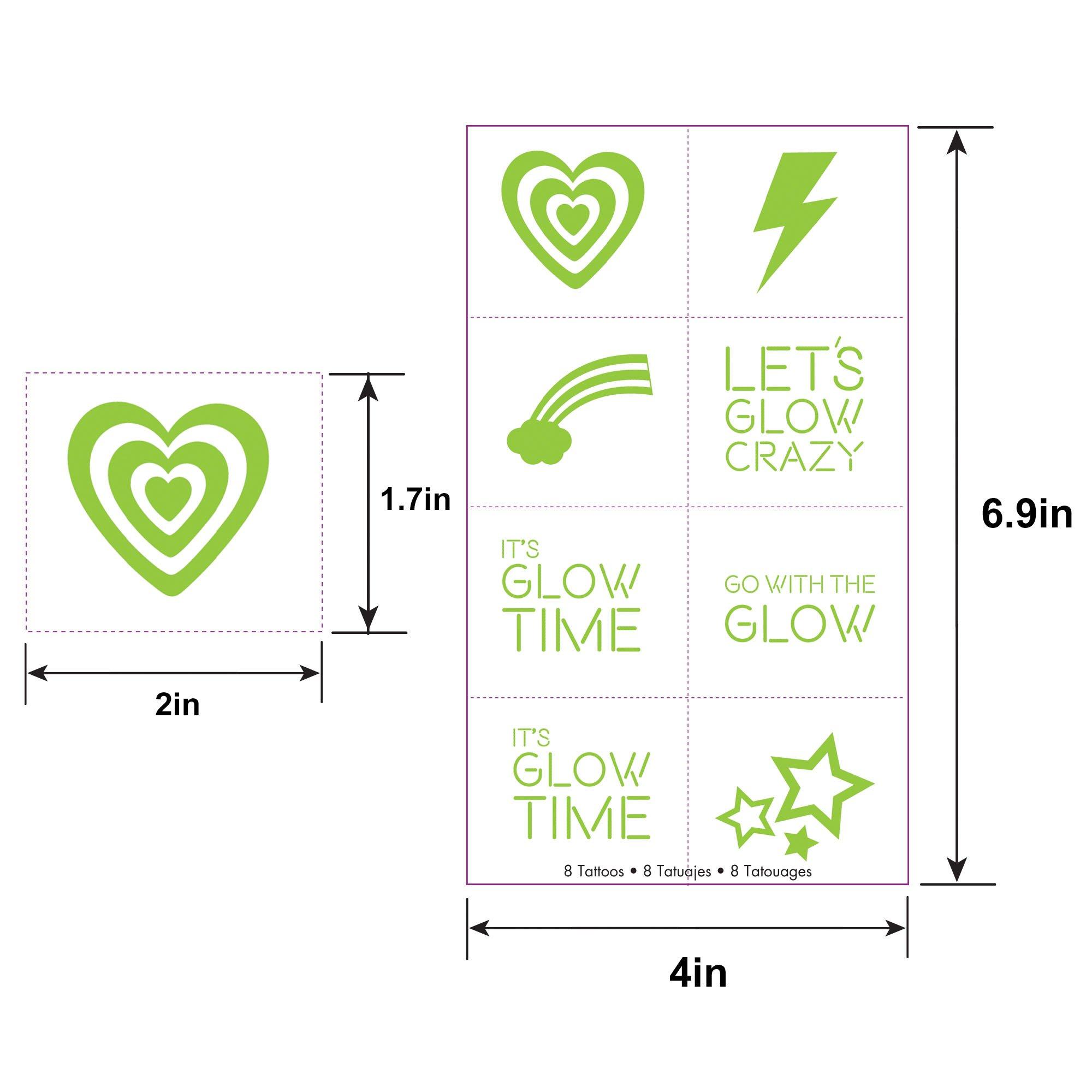 Glow-in-the-Dark Glow Party Temporary Tattoos, 3 Sheets, 24ct