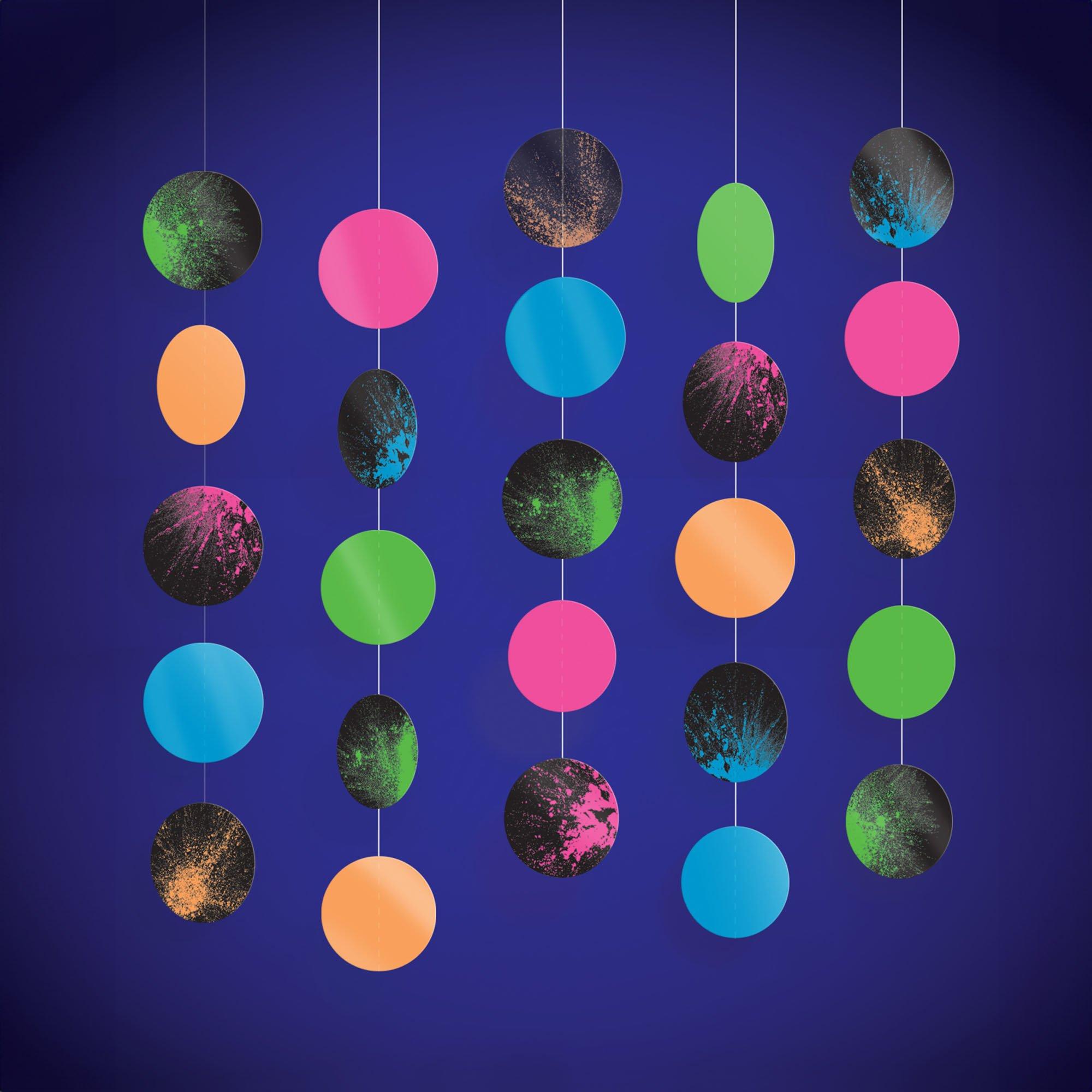 Glow Party Black Light Reactive Cardstock Circles Hanging Backdrop, 5ft, 5pc