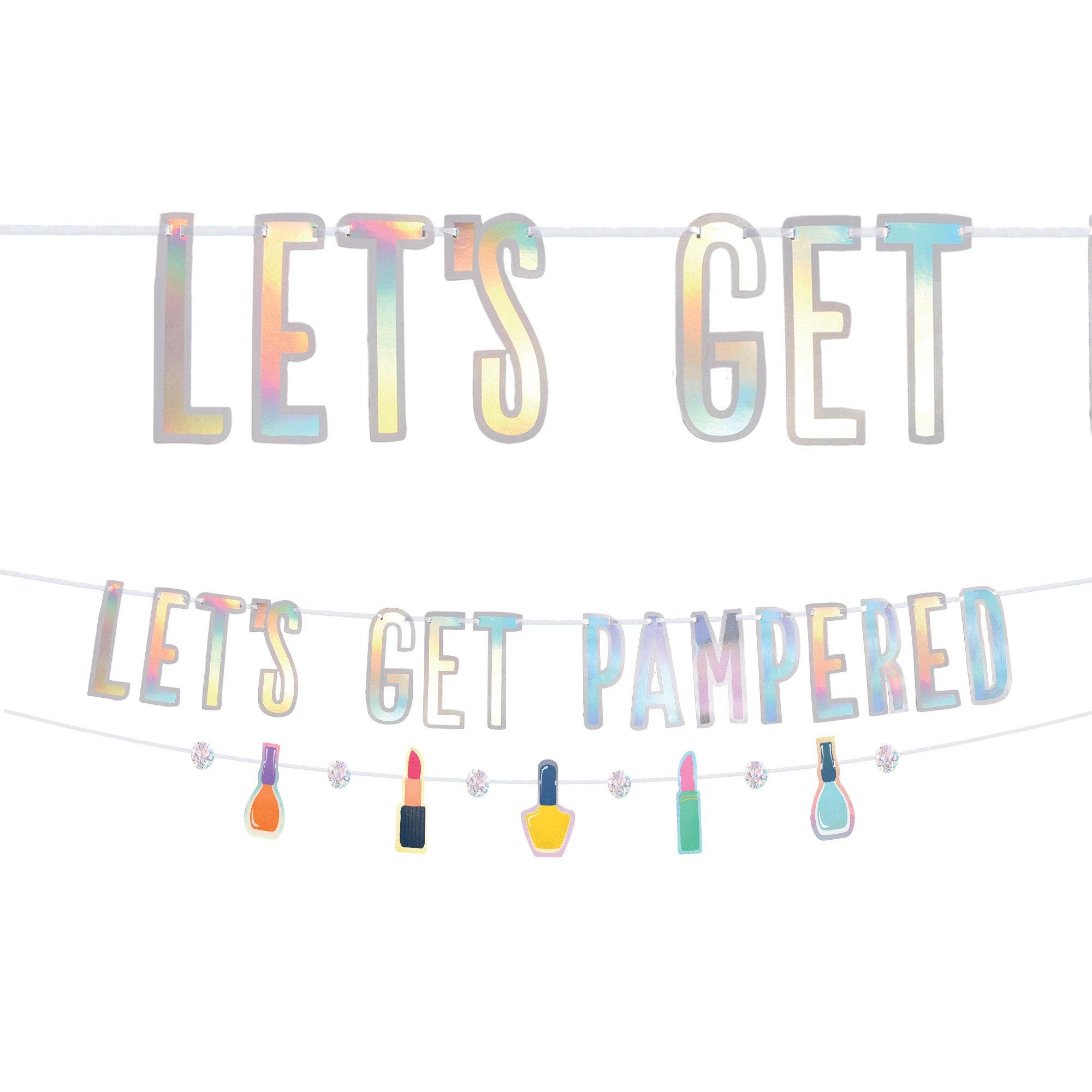 Iridescent Let's Get Pampered Cardstock & Foil Banner Set, 2pc - Spa Party