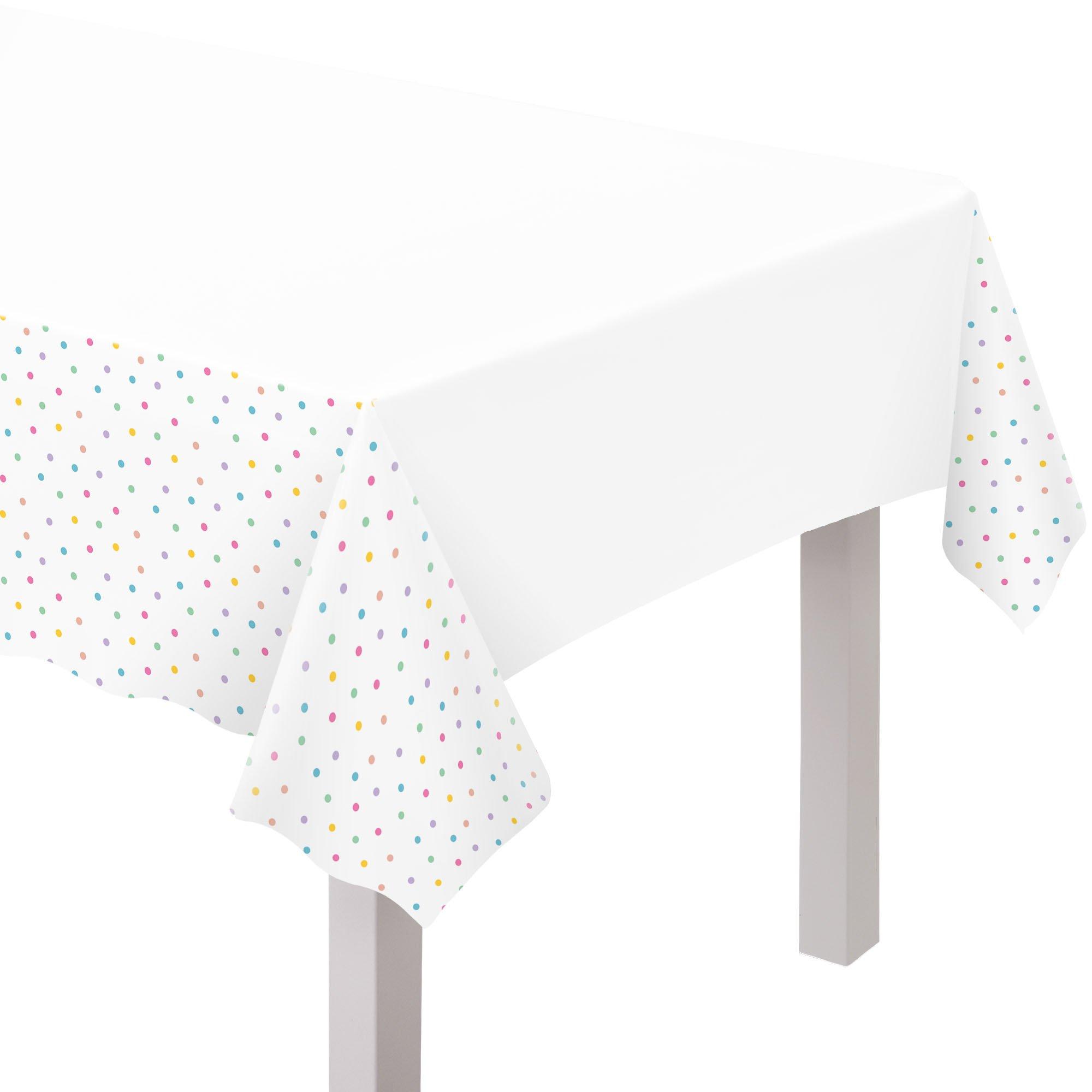 Pastel Dot Border Plastic Table Cover, 54in x 102in - Spa Party