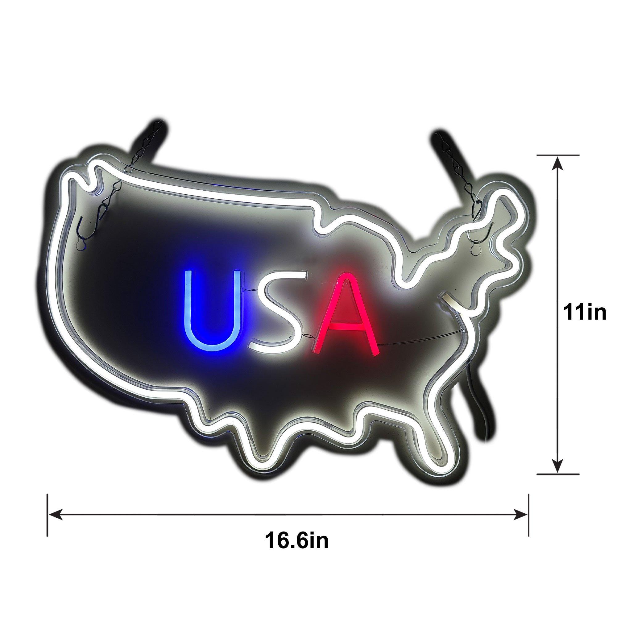 Light-Up USA Map Faux-Neon Sign, 16.5in x 11in
