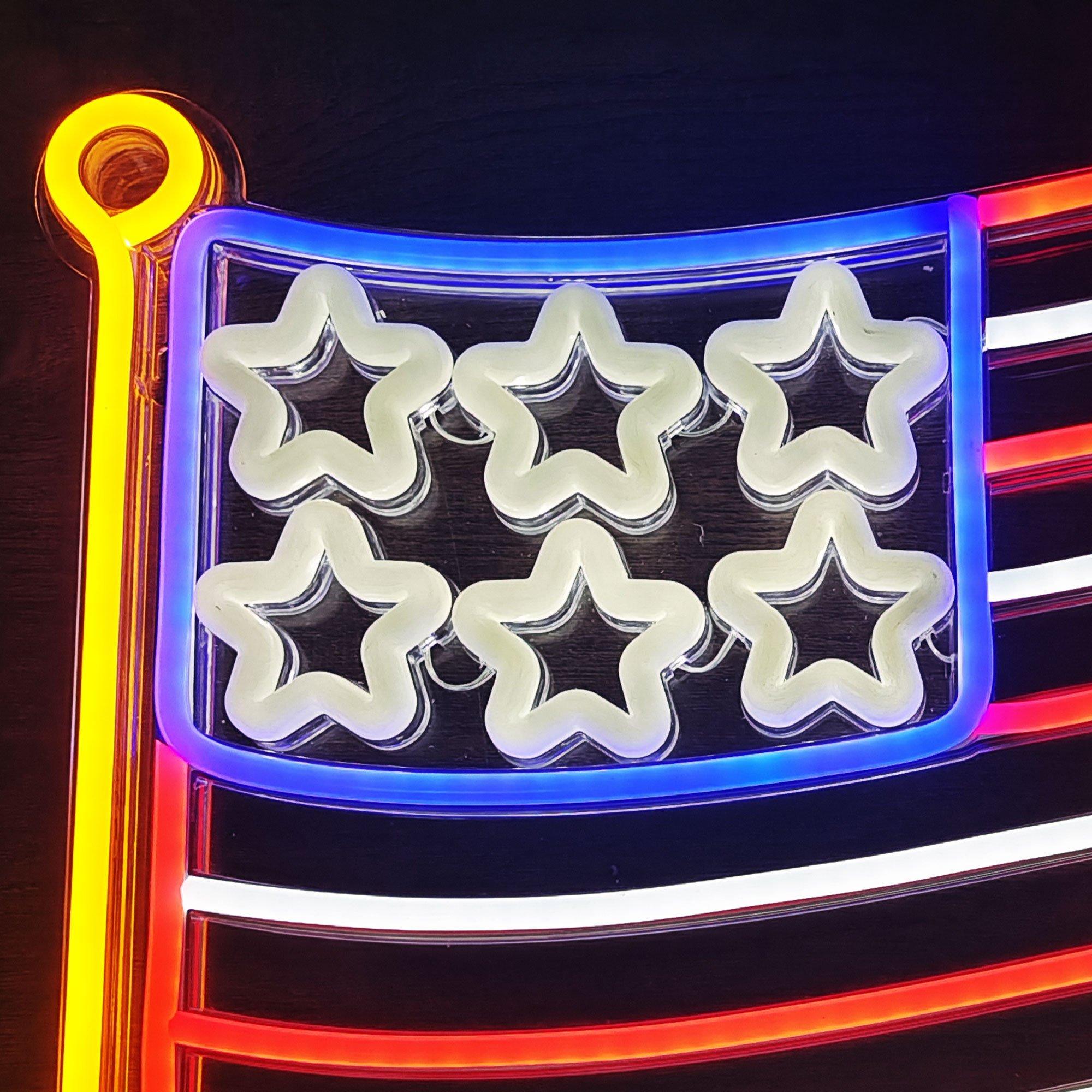 Light-Up American Flag Faux-Neon Sign, 12.8in x 16.5in