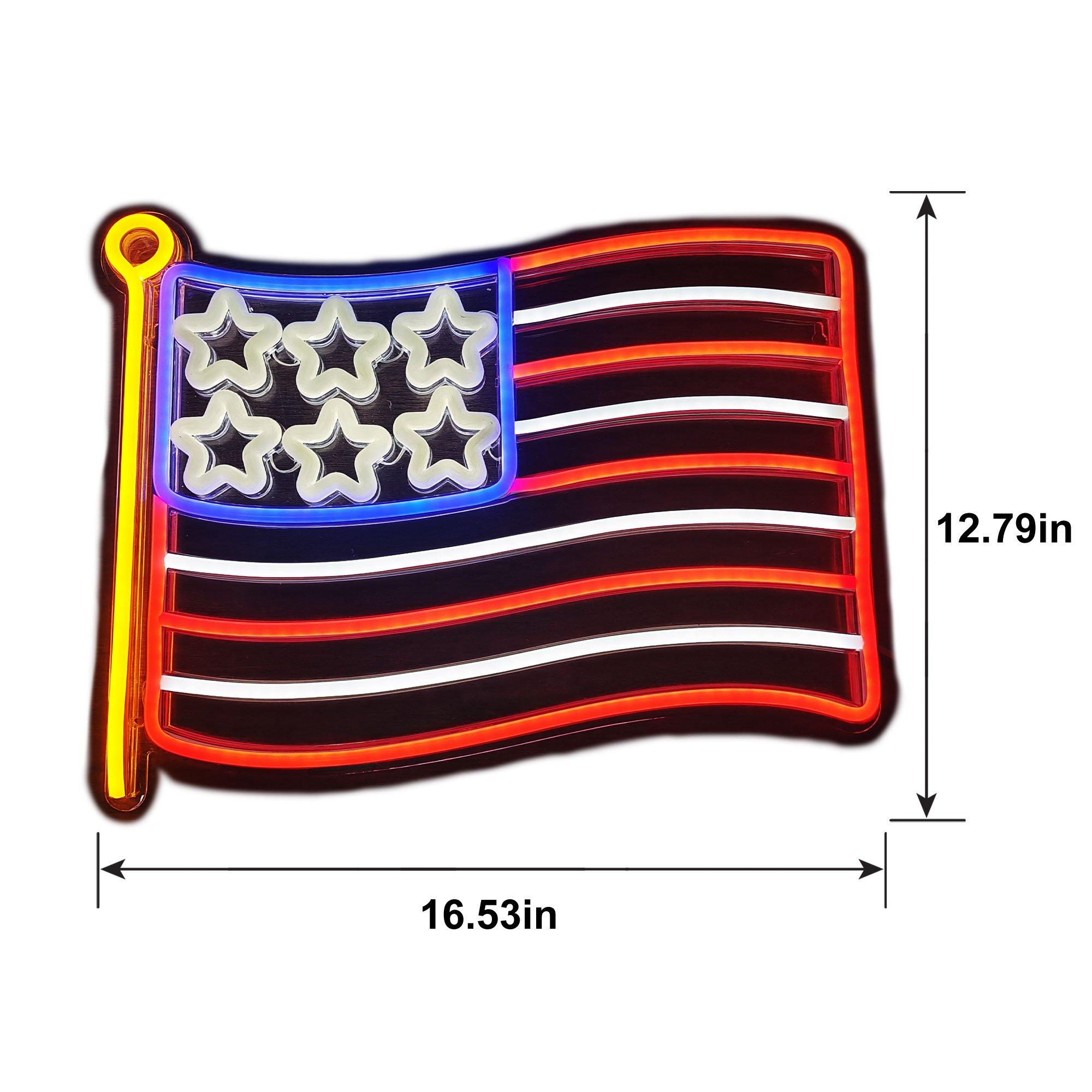 Light-Up American Flag Faux-Neon Sign, 12.8in x 16.5in