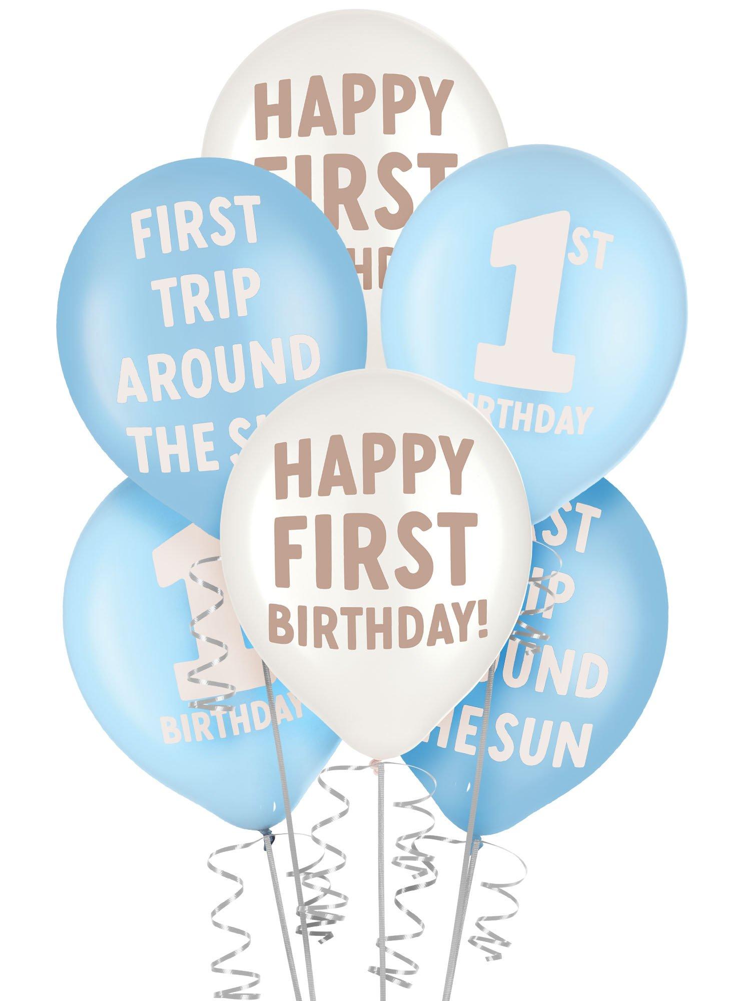 6ct, 12in Blue 1st Birthday Latex Balloons