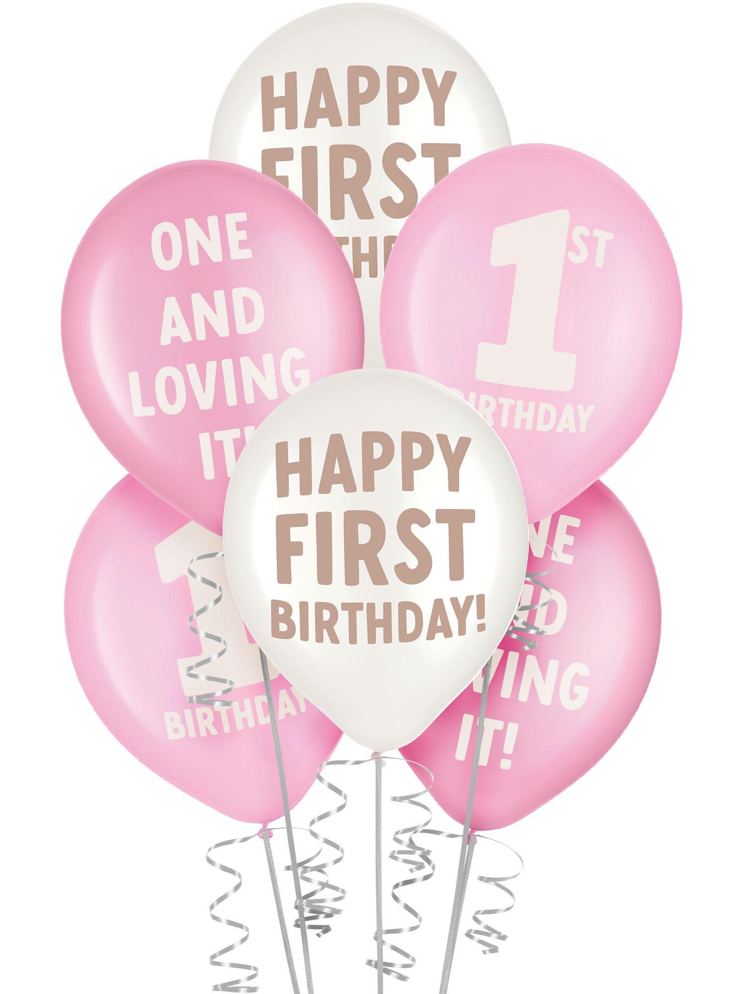 6ct, 12in Pink 1st Birthday Latex Balloons | Party City