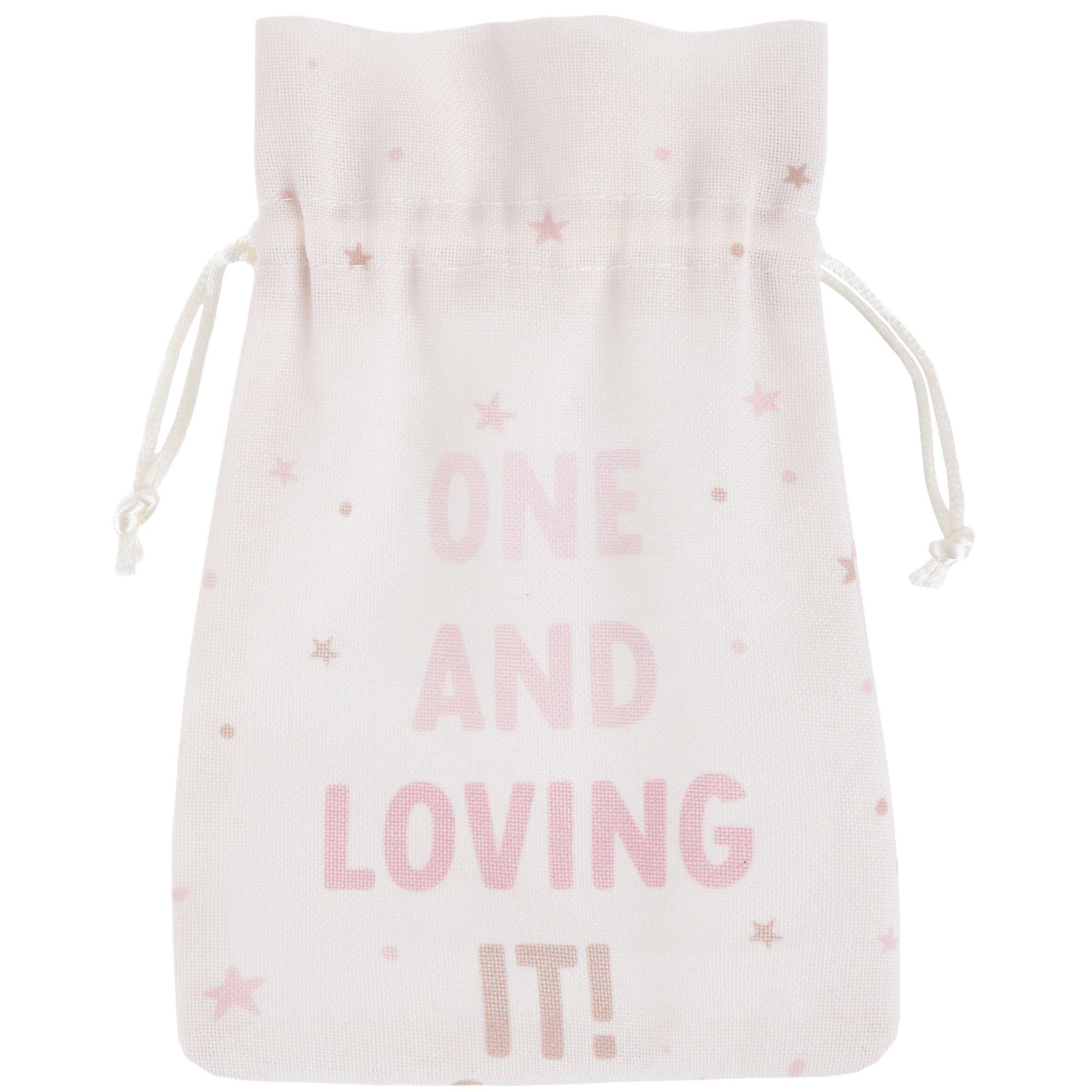 Pink & Taupe 1st Birthday Fabric Favor Pouch