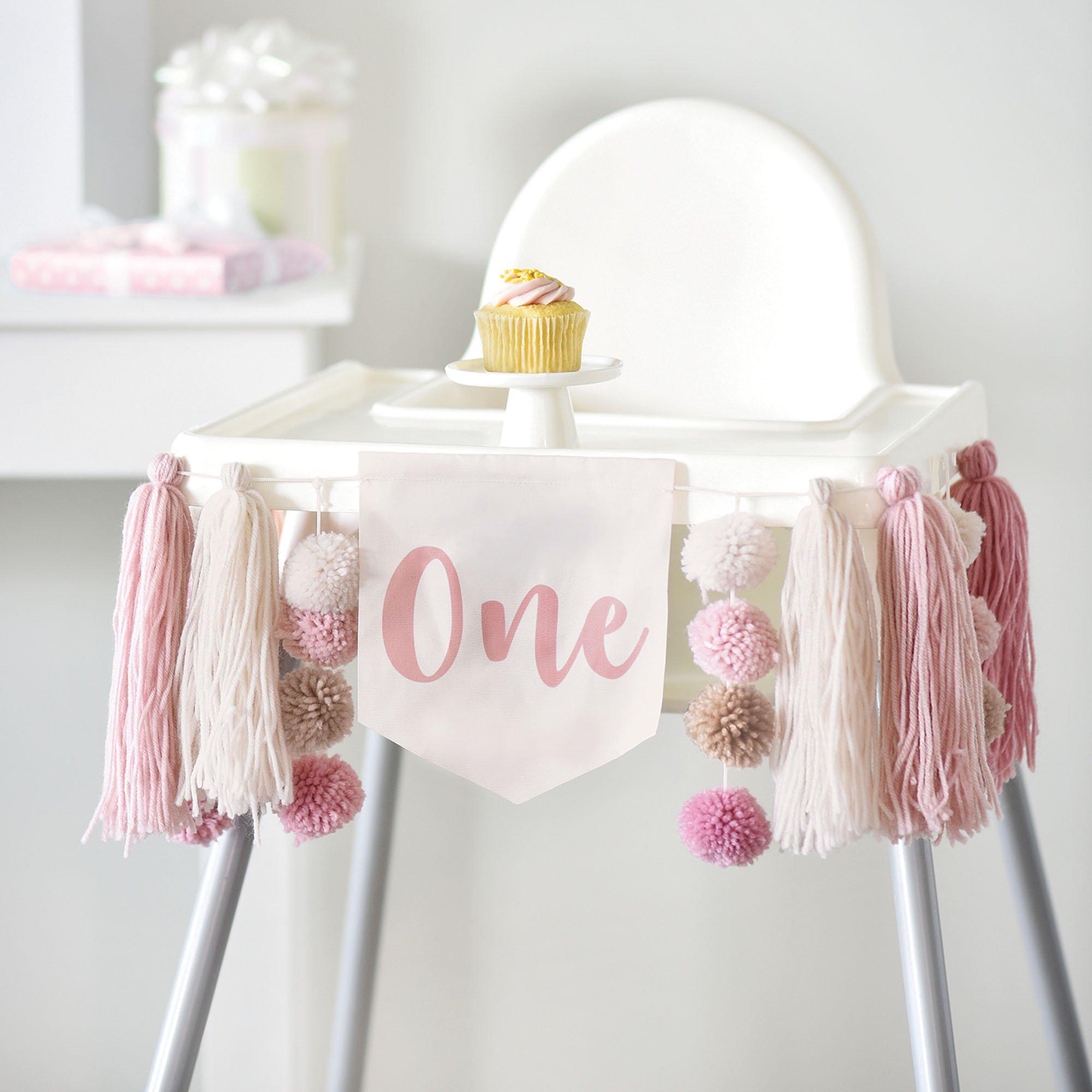 Pink 1st Birthday Fabric Pennant High Chair Banner, 39in