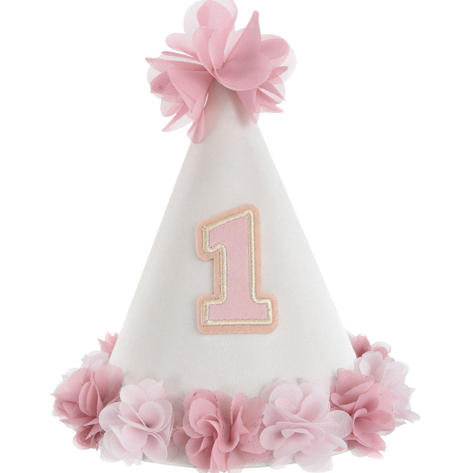 Pink 1st Birthday Flower Hat, 7in